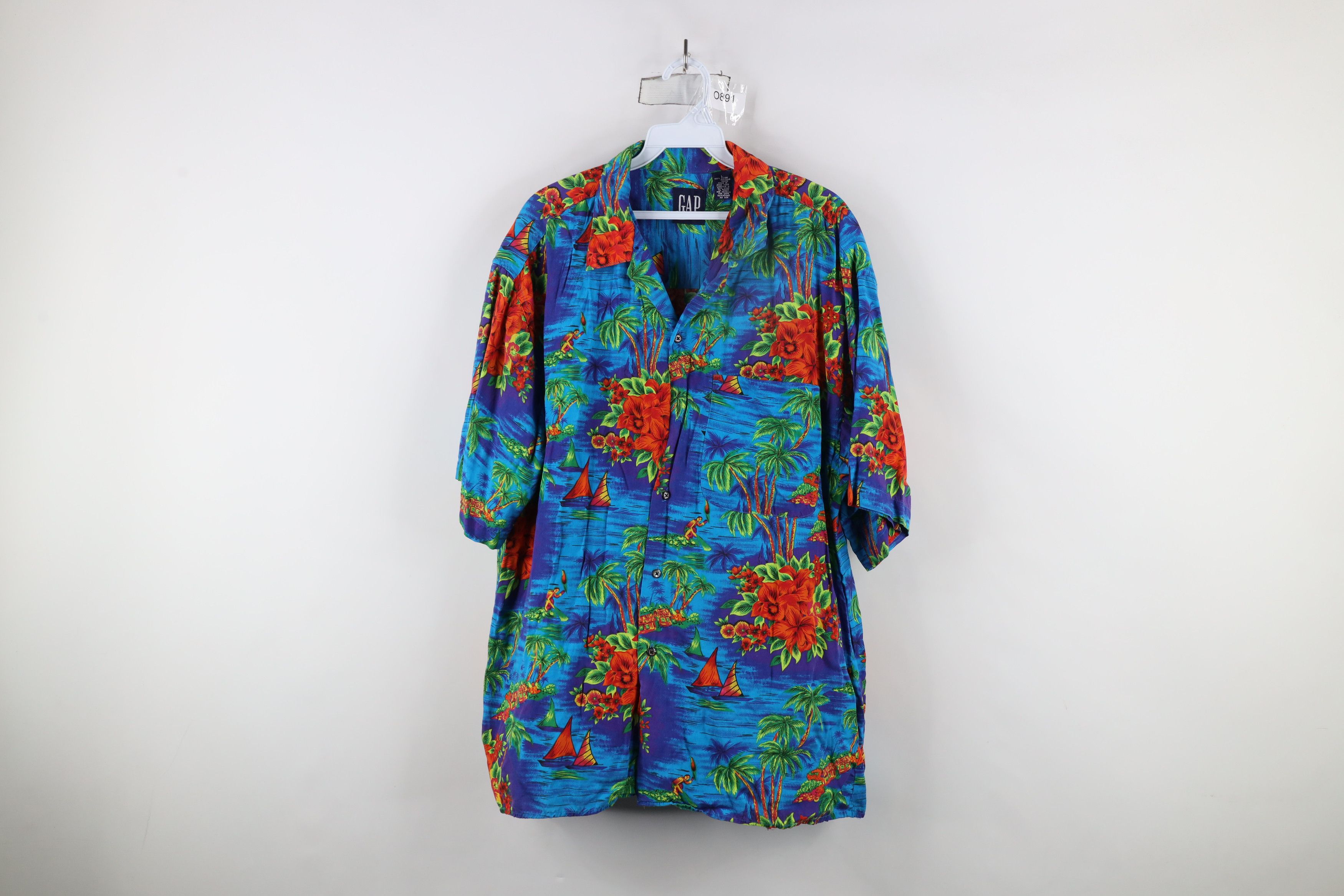 Gap × Vintage Vintage 90s Gap Collar Hawaiian Flower Collared Button Shirt Size US L / EU 52-54 / 3 - 1 Thumbnail