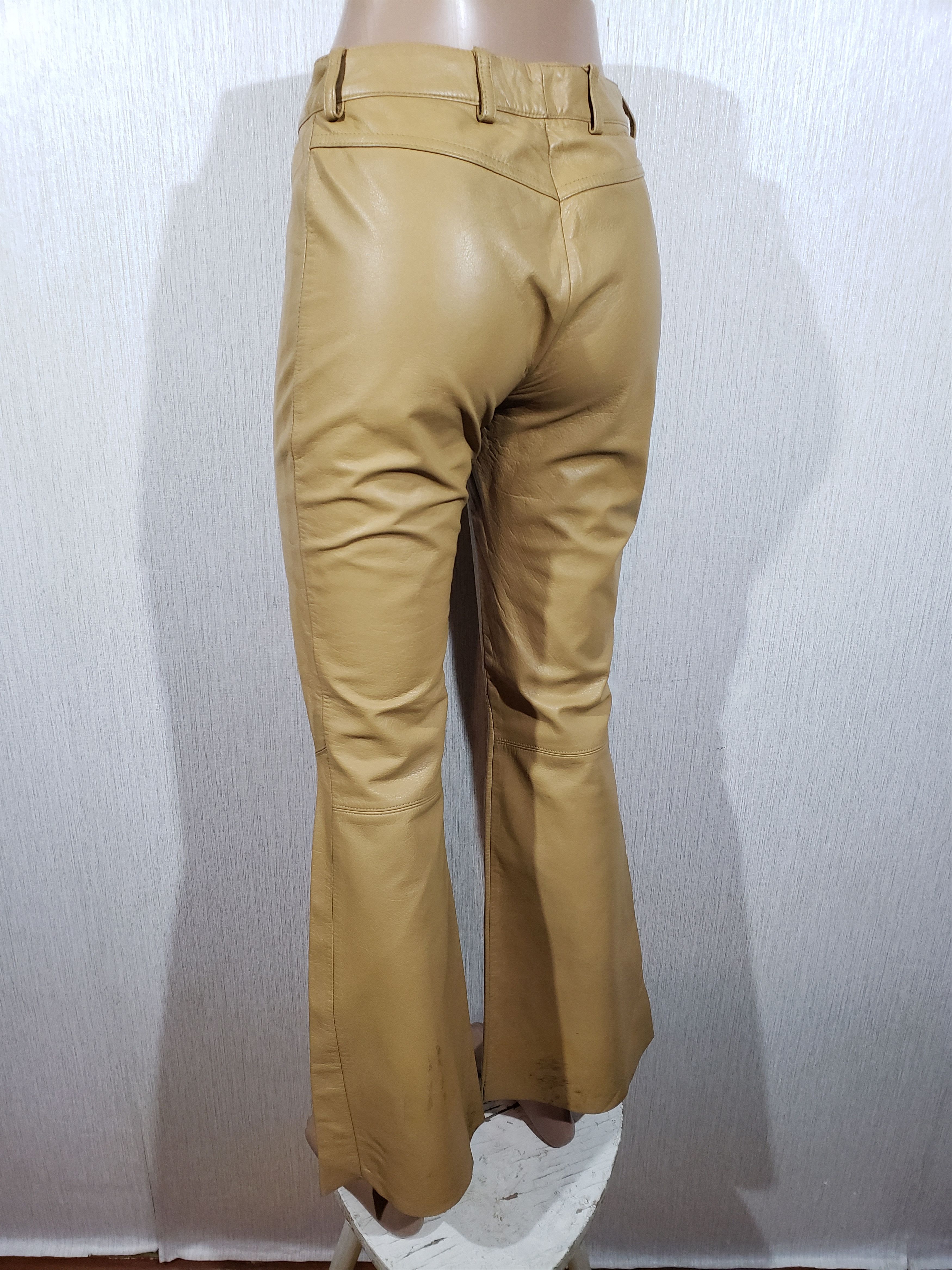 Genuine Leather Light brown women's pants flared at the bottom. Size 26" / US 2 / IT 38 - 6 Thumbnail