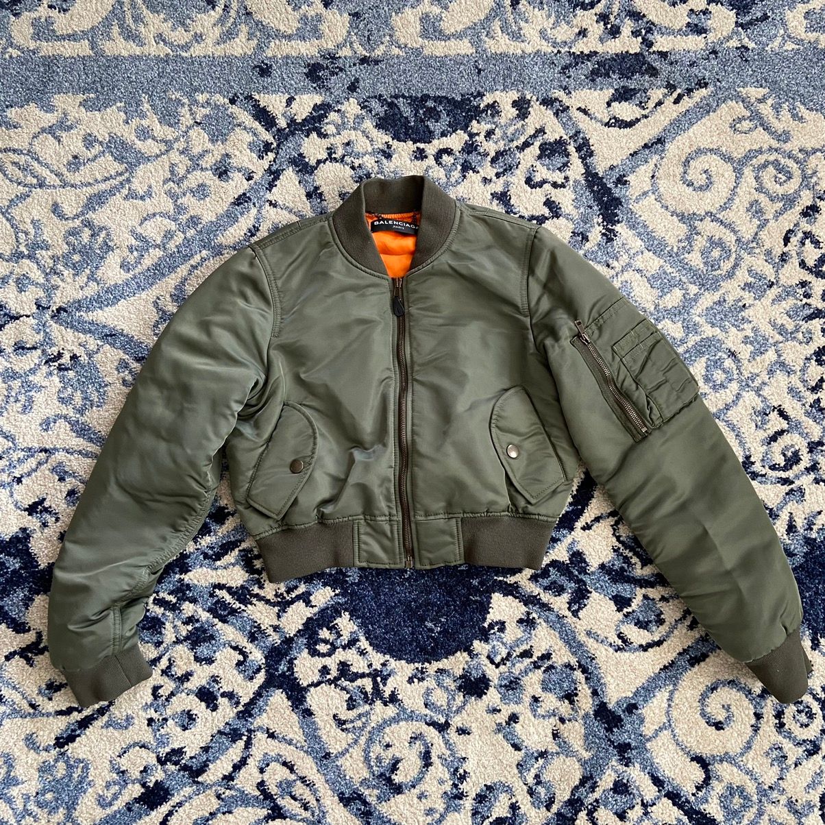 Pre-owned Balenciaga Ss17 Cropped Bomber Jacket In Olive