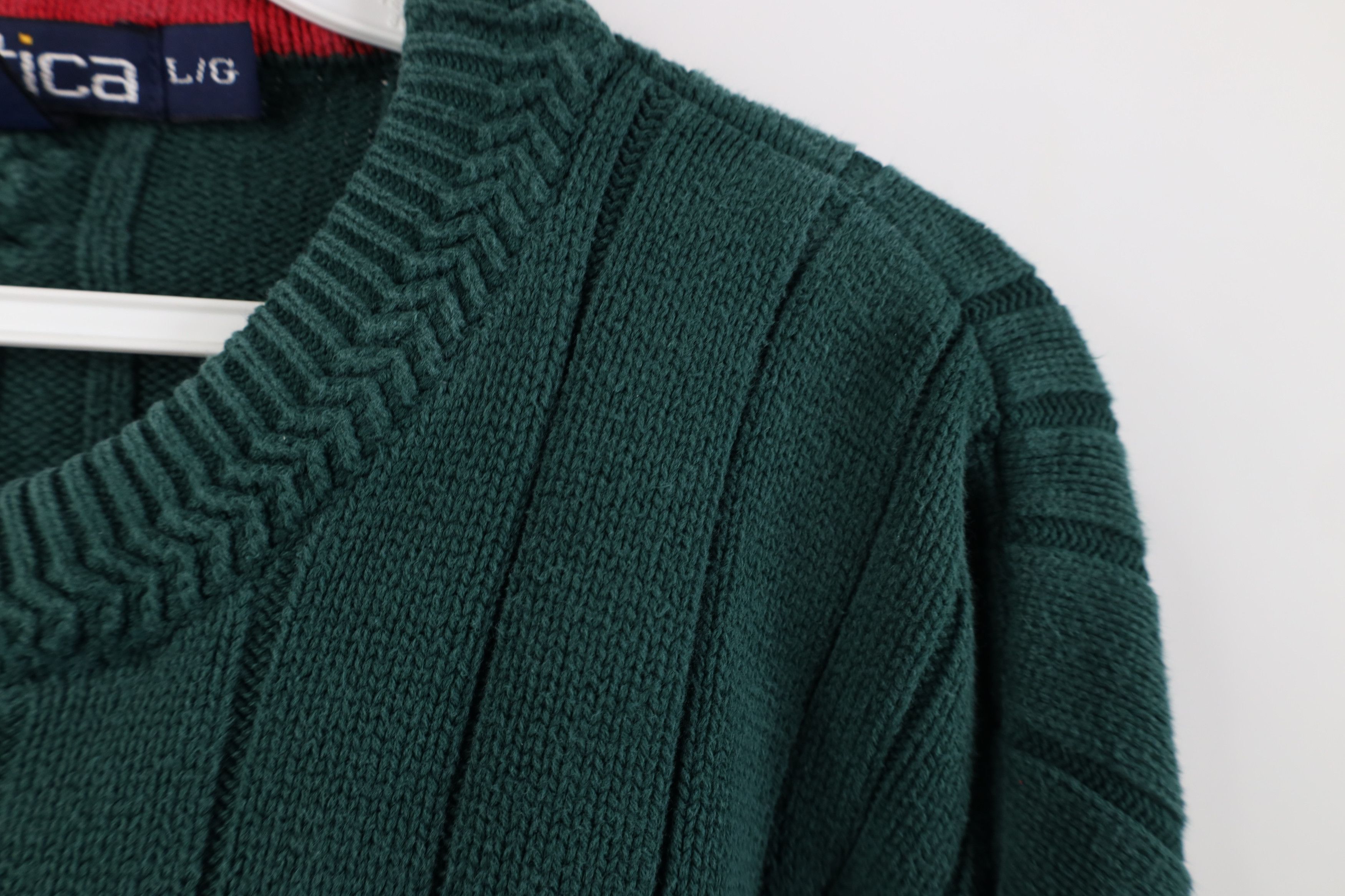 Nautica Vintage 90s Nautica Cotton Cable Ribbed Knit Sweater Green Size US L / EU 52-54 / 3 - 8 Thumbnail