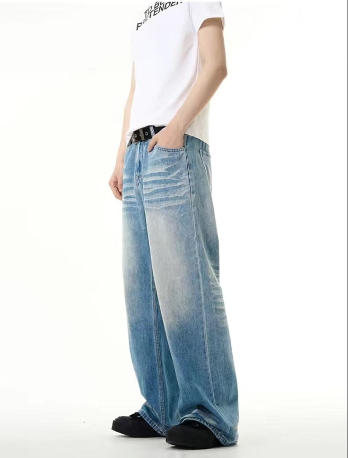 Japanese Brand × Vintage Blue washed vintage distressed oversized straight jeans Size US 32 / EU 48 - 3 Thumbnail