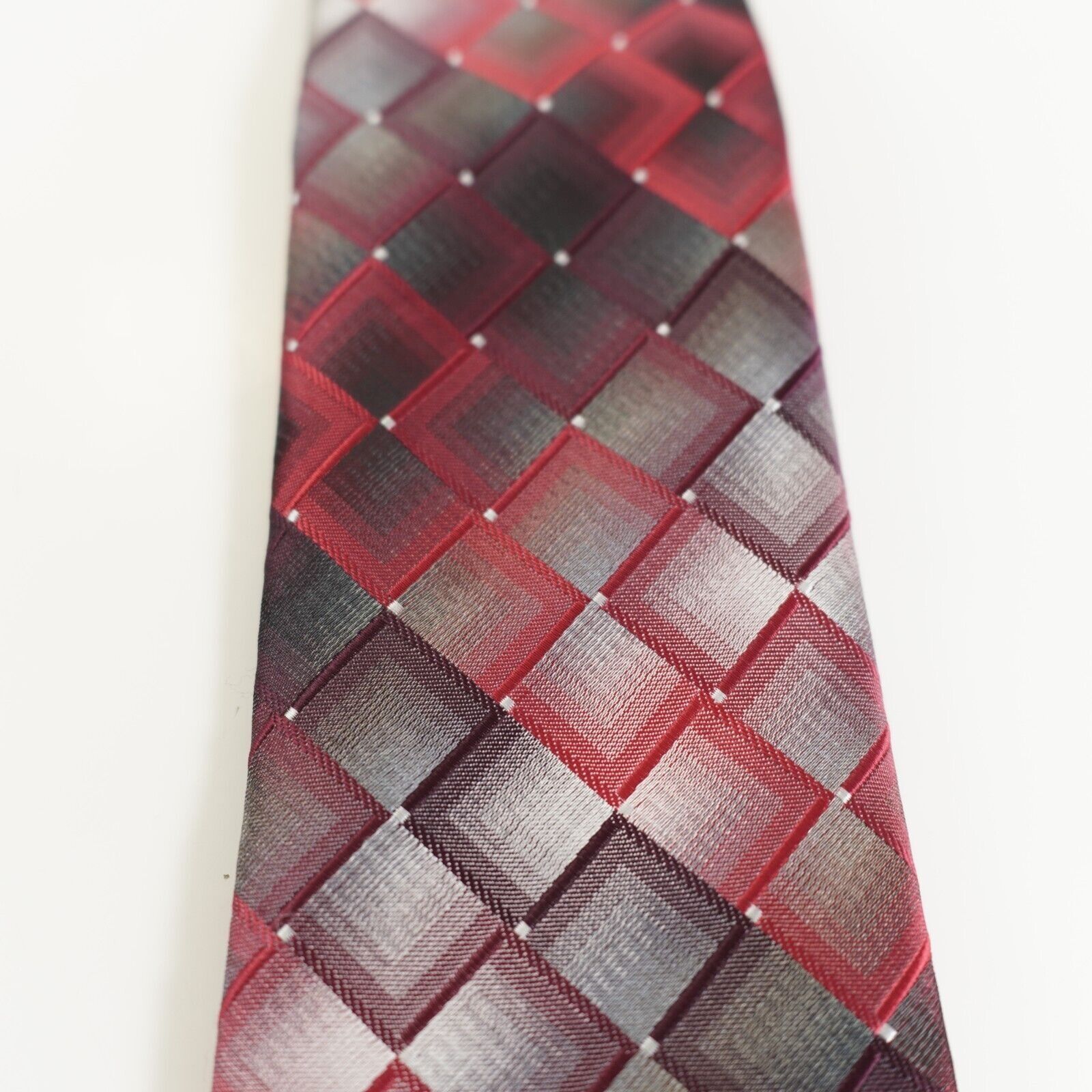 Pierre Cardin Pierre Cardin Red Check Long Skinny Polyester Woven Tie Size ONE SIZE - 2 Thumbnail