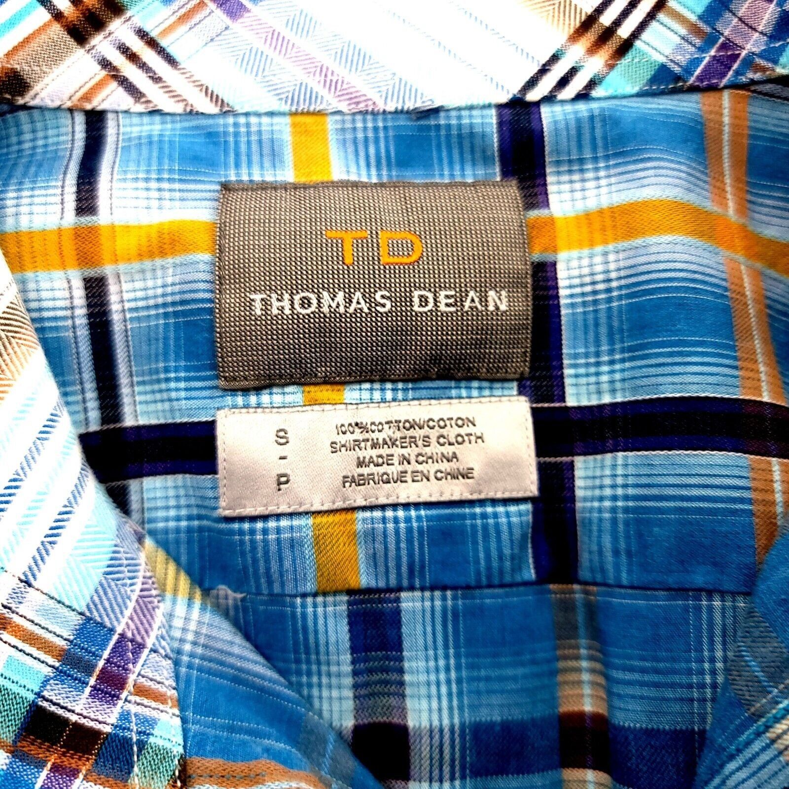 Designer Thomas Dean Small Blue Yellow Windowpane Flip Cuff Button Fr Size US S / EU 44-46 / 1 - 8 Thumbnail