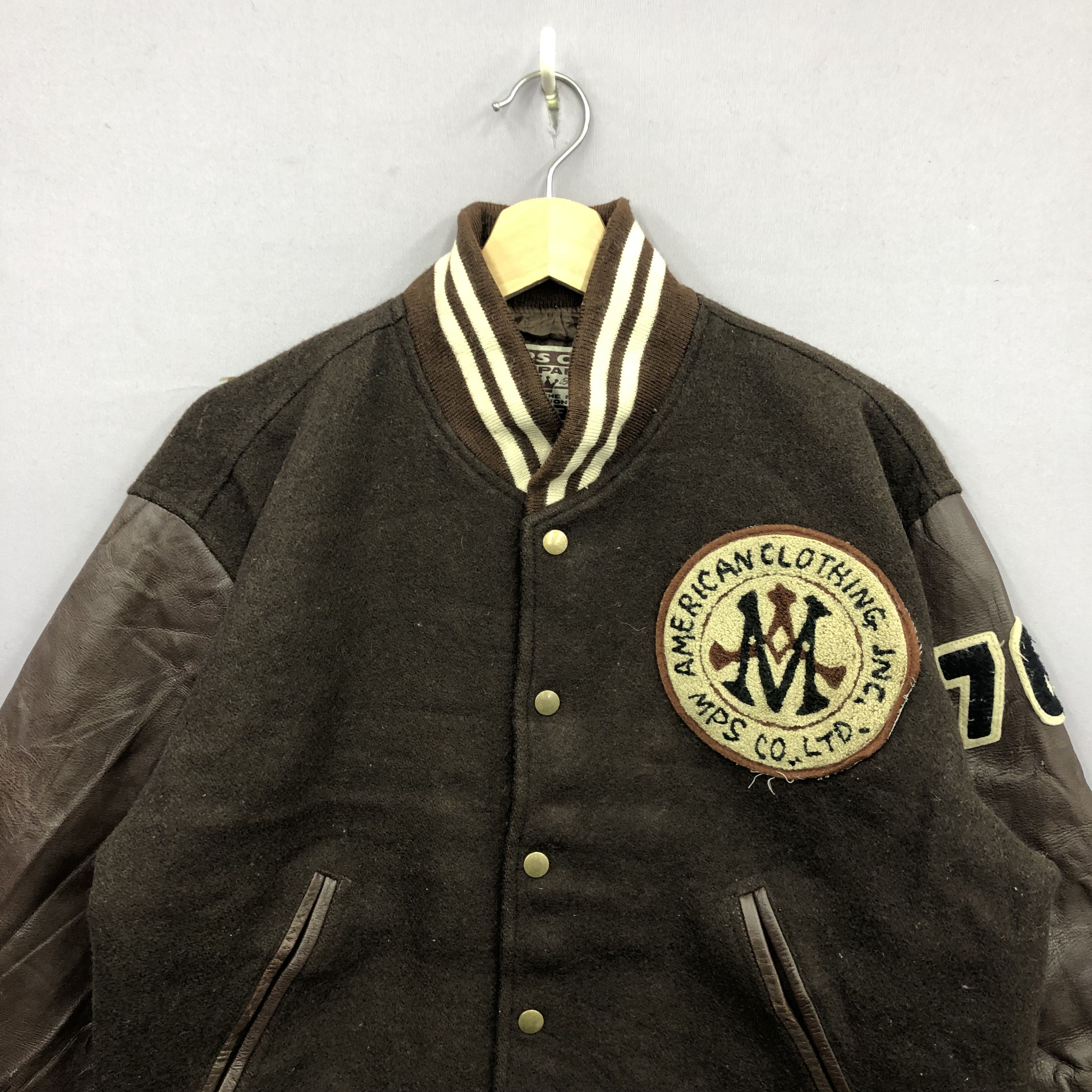 Leather Vintage 90s MPS Corp Letterman Leather Wool Varsity Jacket Size US L / EU 52-54 / 3 - 4 Thumbnail