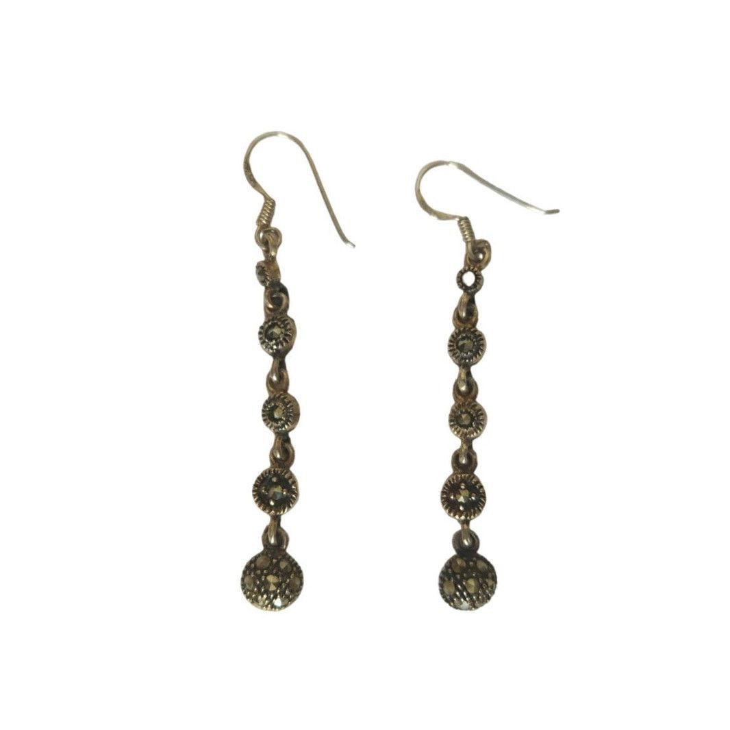 The Unbranded Brand MC Signed Marcasite Dangle Drop Earrings Sterling Silver Size ONE SIZE - 2 Thumbnail