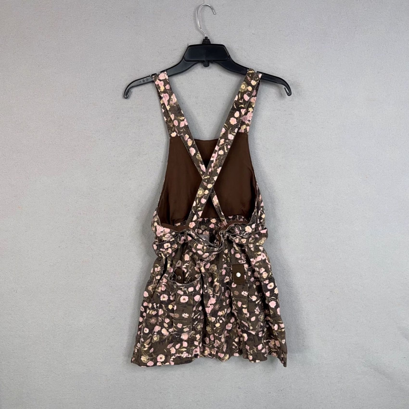 Free People Free People Dress Womens 2 Brown Pink Floral Linen Blend Mini Overall Jumper Dress Size XS / US 0-2 / IT 36-38 - 4 Thumbnail