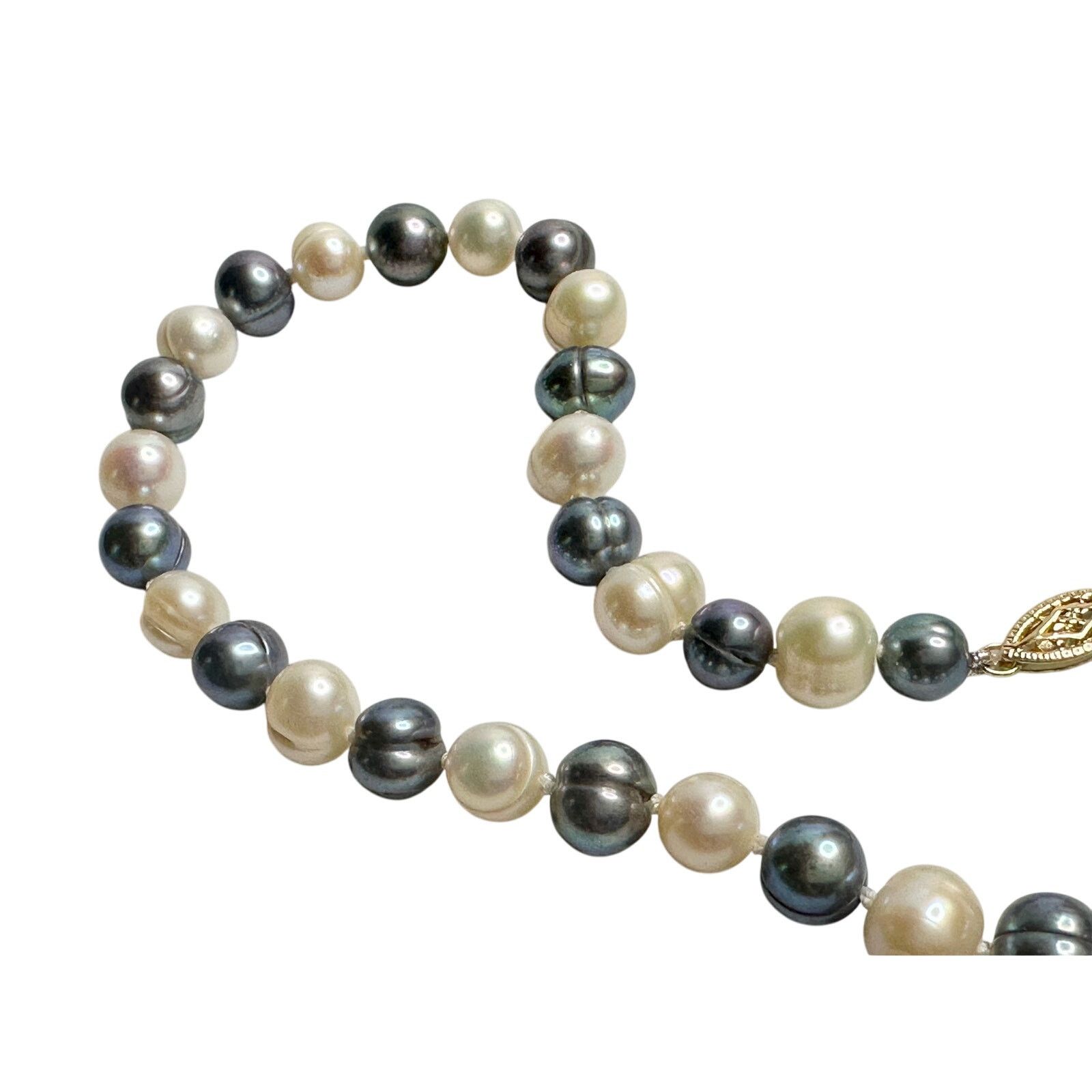 Other 14kt Gold 7mm Peacock Black (Bluish) & White Pearl Necklace Size ONE SIZE - 1 Thumbnail