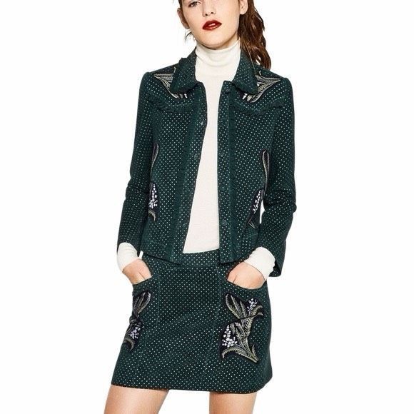 Zara NWT Zara Woman Green Lambskin Embroidered Jacket M Size M / US 6-8 / IT 42-44 - 4 Thumbnail