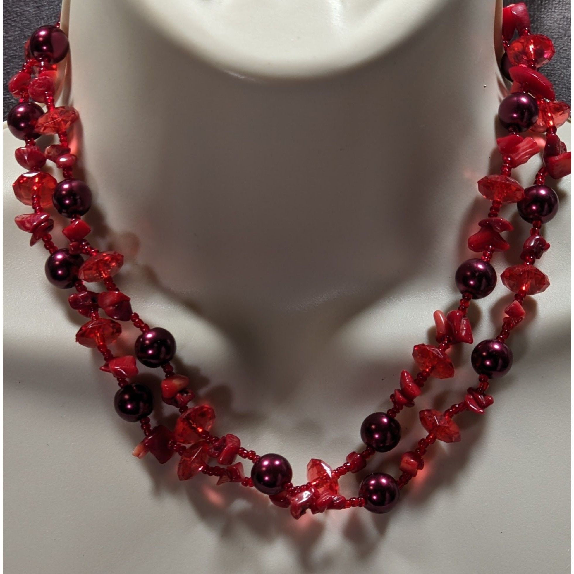 Other Vintage Red Beaded Glass Shell And Pearl Beaded Necklace Size ONE SIZE - 3 Thumbnail