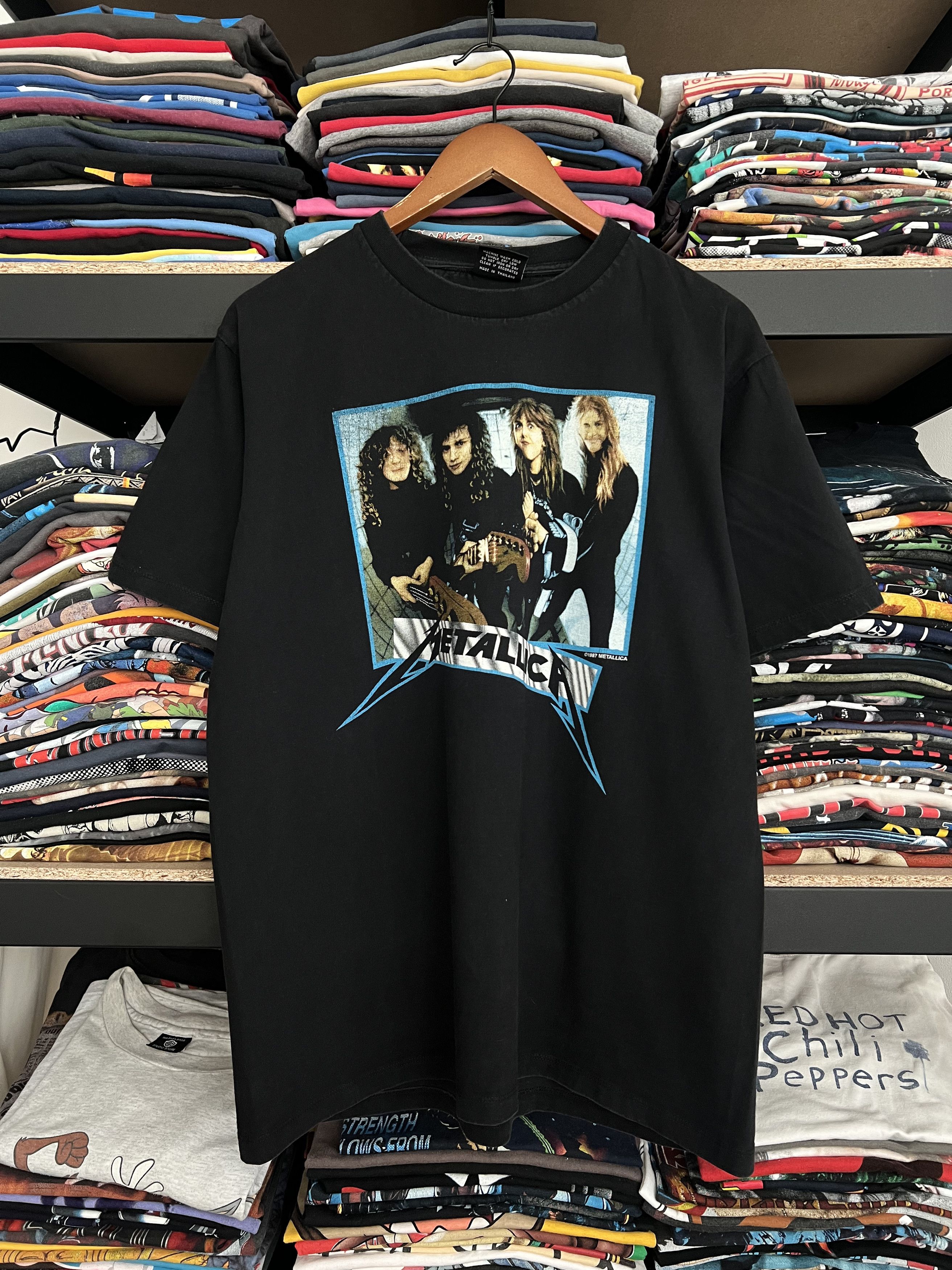 image of Band Tees x Rock T Shirt Vintage 1987 Metallica Garage Days Bootleg Tee in Black, Men's (Size Large
