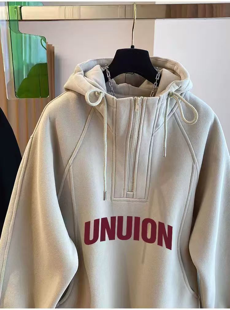 Vintage UNUION Beige Half-Zip Fleece Hoodie Oversized Size US M / EU 48-50 / 2 - 3 Thumbnail