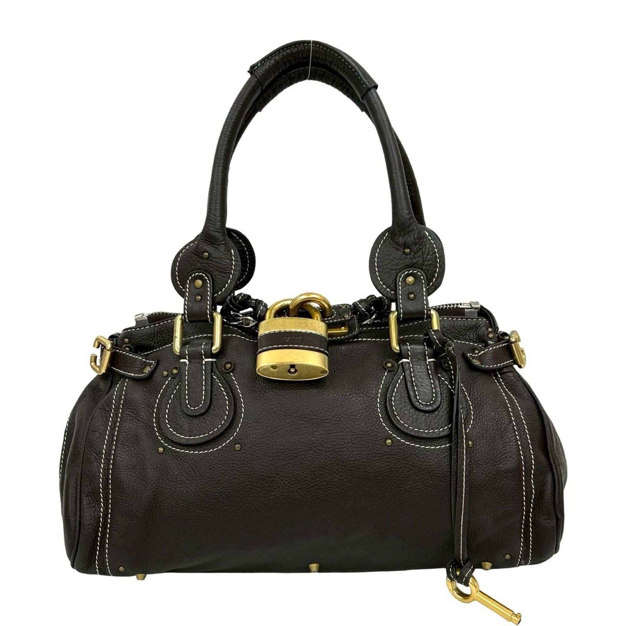 Chloé Chloe Paddington Leather Handbag Boston Bag Tote Semi-Shoulder Brown 08137