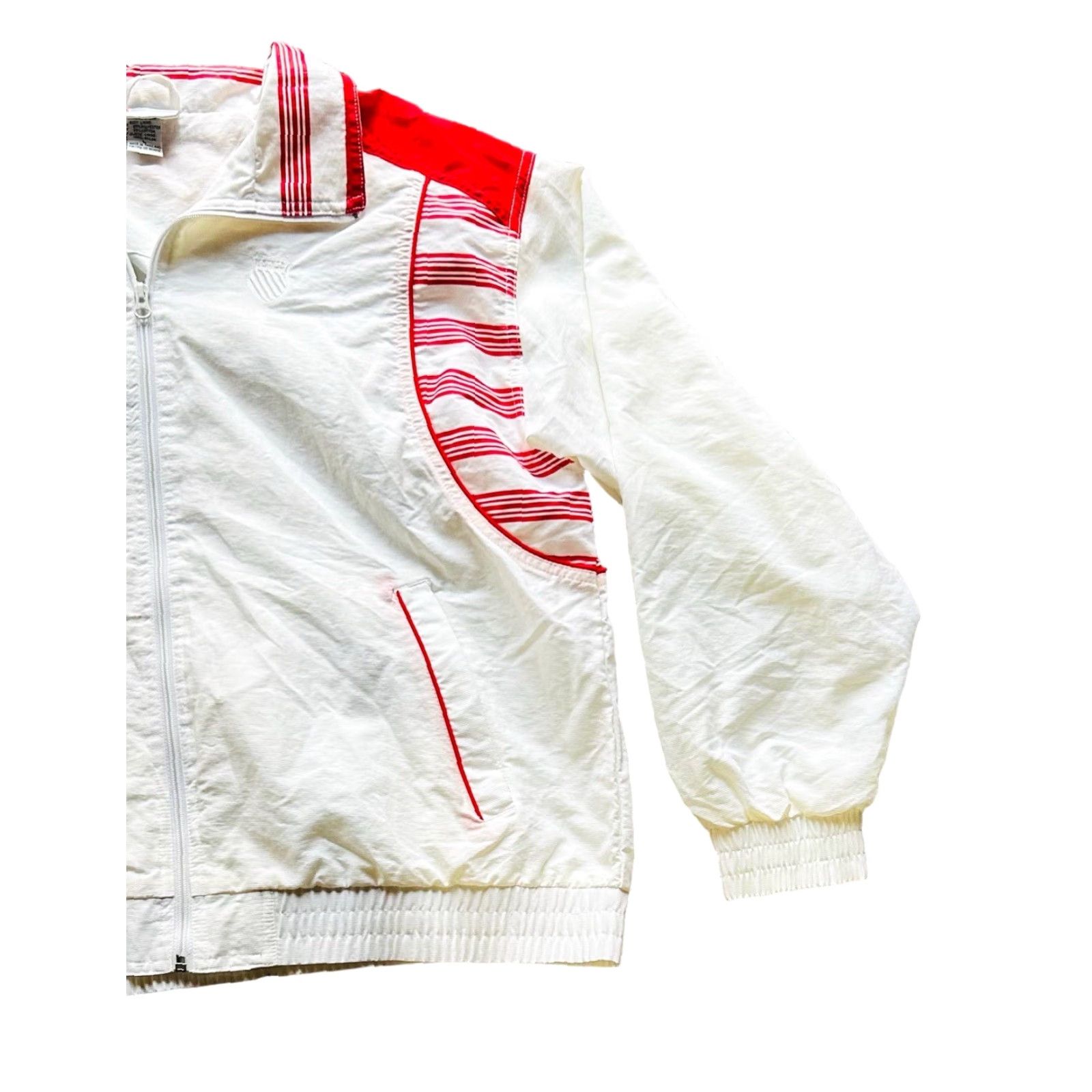 FRED VINTAGE K Swiss Apparel Men's Full Zip Jacket Windbreaker White & Red SZ L Size US L / EU 52-54 / 3 - 3 Thumbnail
