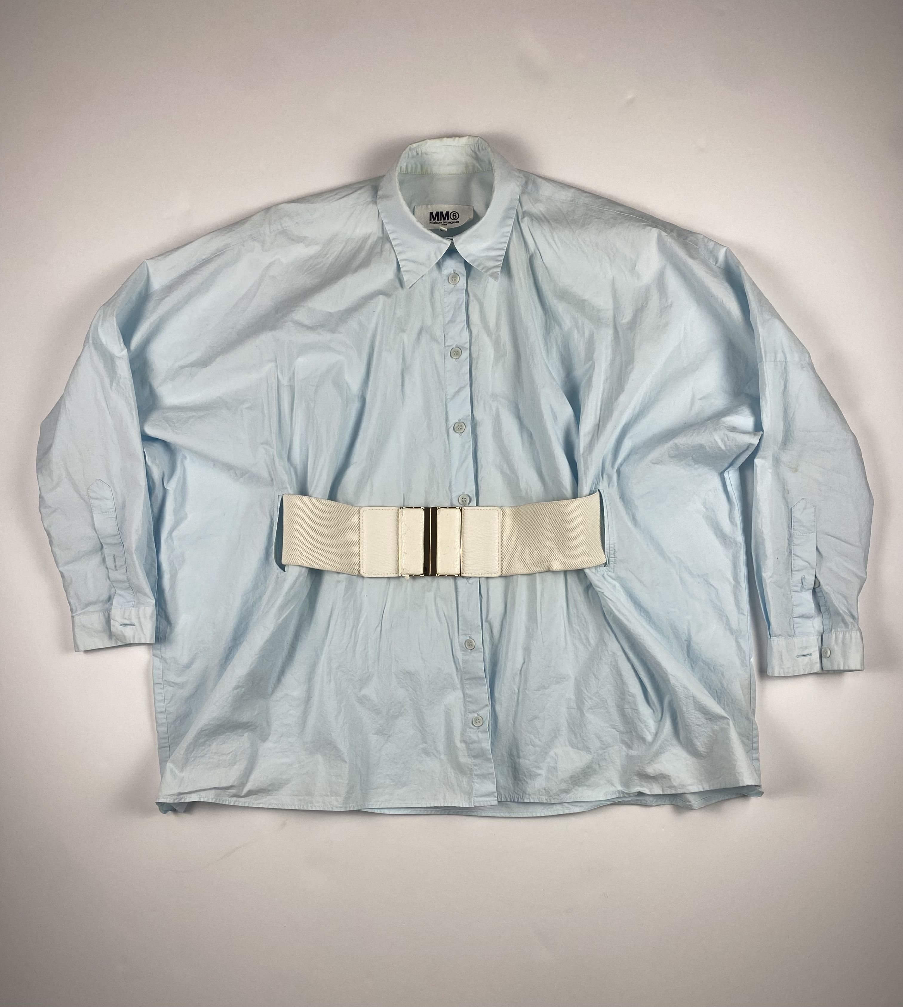 image of Maison Margiela Margiela Mm6 Belted Button Up Blouse in Blue, Women's (Size XS)