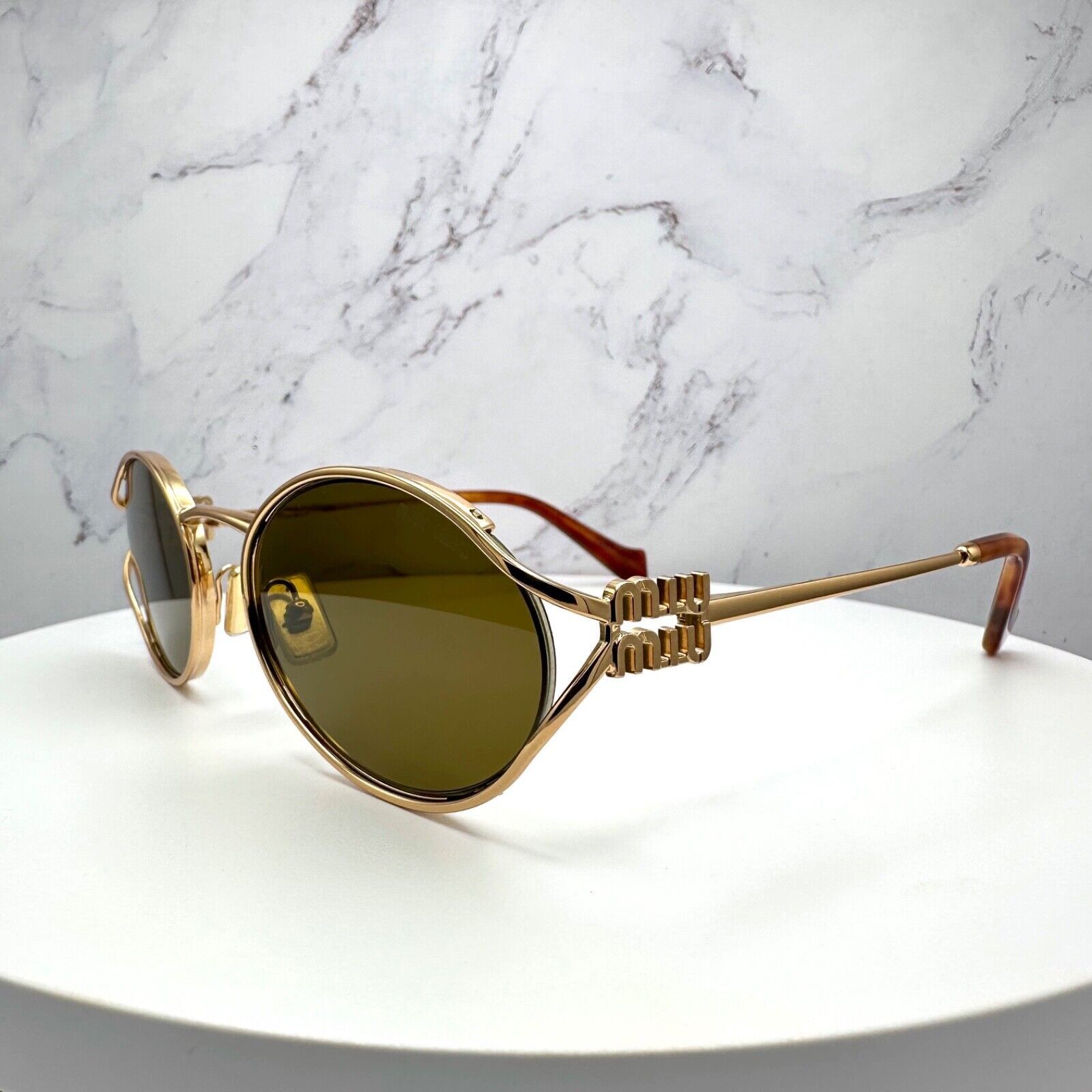 Miu Miu New MIU MIU Sunglasses Gold Oval Skinny Metal Frame Italy Size ONE SIZE - 4 Thumbnail