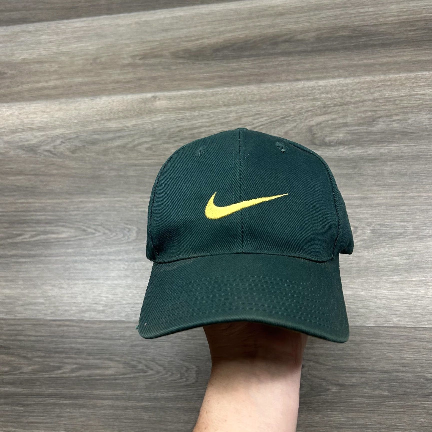 Nike VINTAGE Nike Hat Cap Mens S Green Yellow Swoosh Snap Back 90s RARE Baseball Cap Mens Adjustable Twill Cotton Front Swoosh 90s USA Women? Size ONE SIZE - 3 Thumbnail