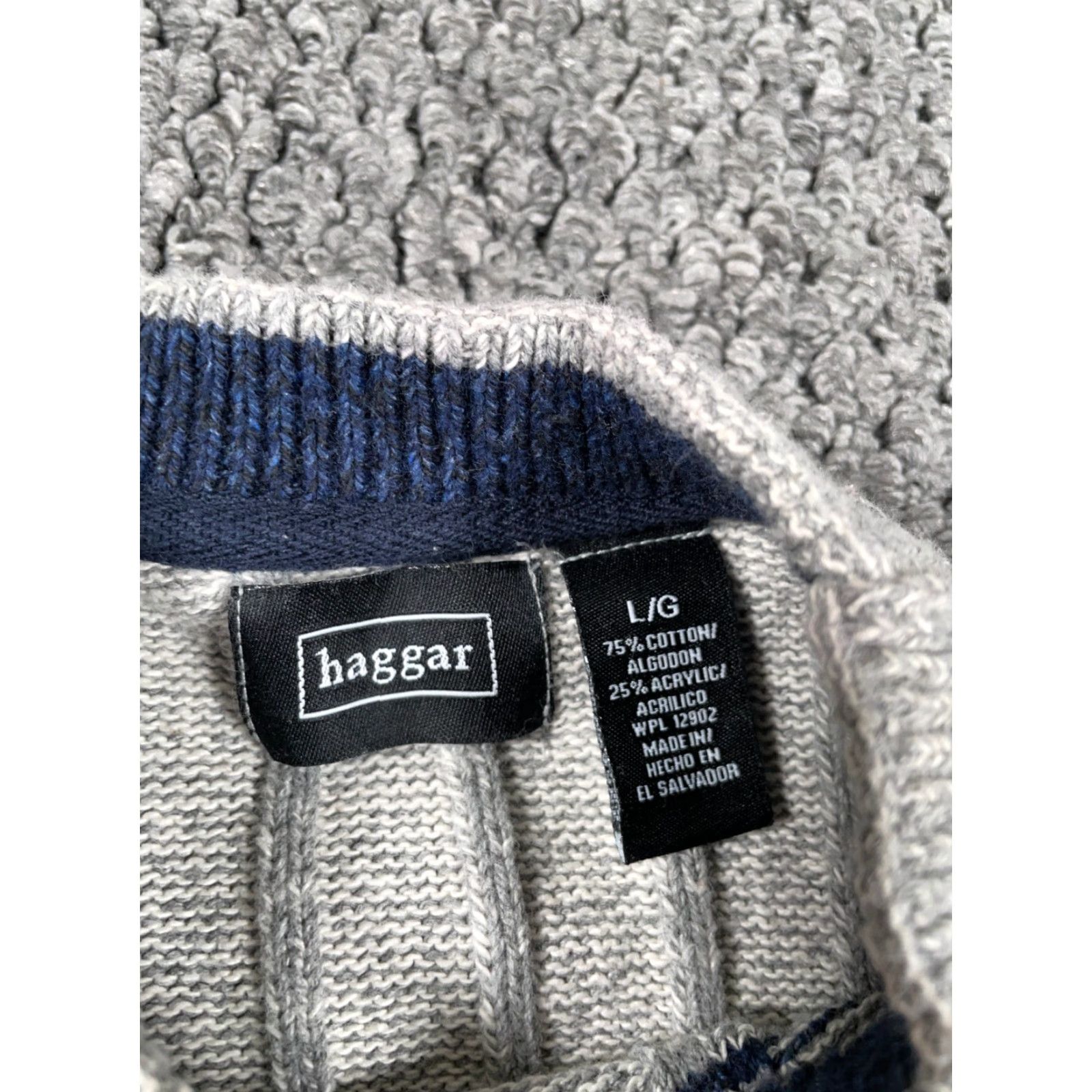 Haggar VINTAGE Haggar Sweater Crewneck Check Pattern Gray Heavyweight Cotton Knit Adult Large Regular Men Size US L / EU 52-54 / 3 - 3 Thumbnail