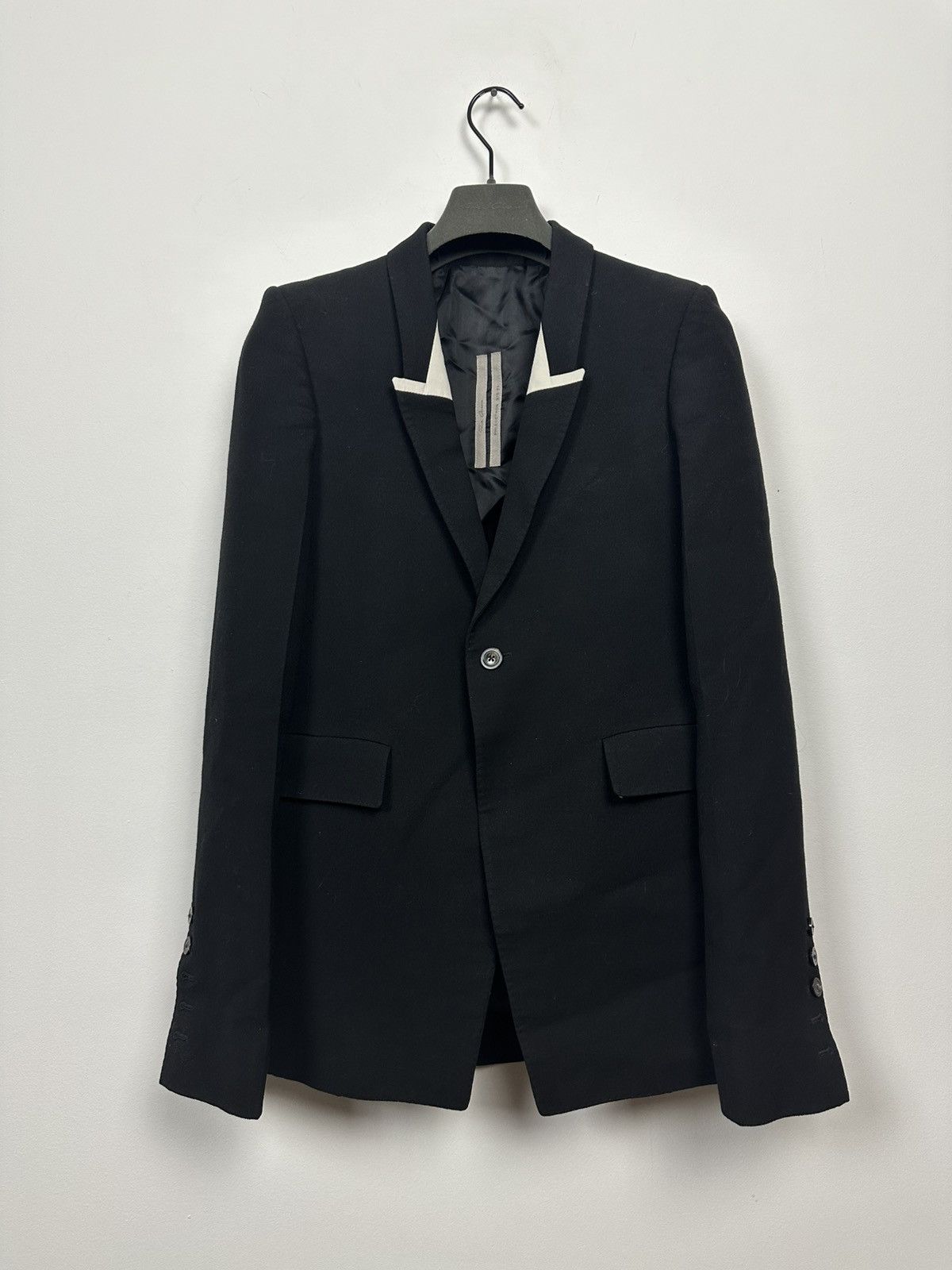 Pre-owned Rick Owens Ss21 ‘phlegethon' Soft Contrast Lapel Blazer In Black