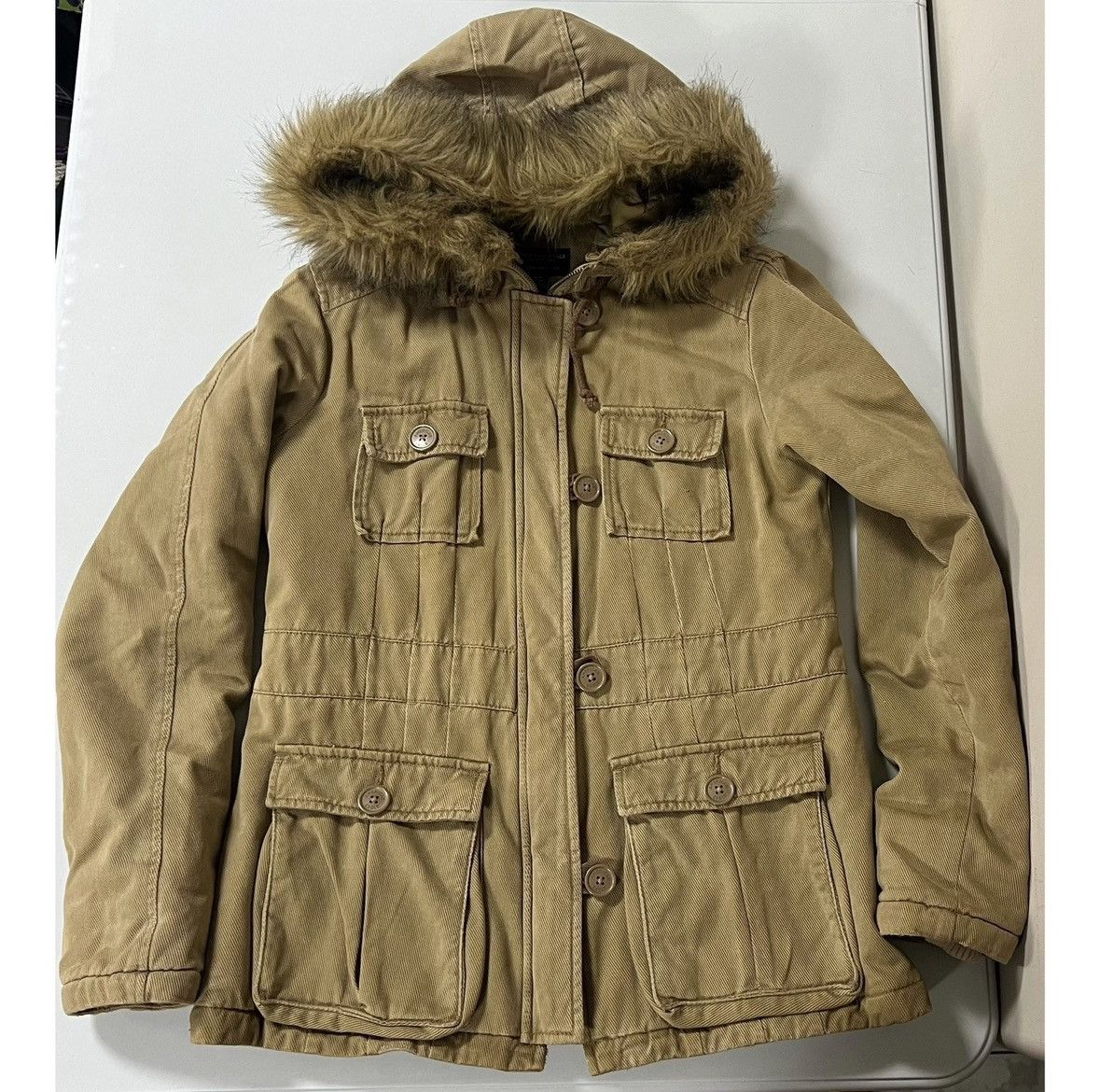 American Eagle Outfitters Brown Beige Fur Cargo Winter Jacket Coat Outerwear Size S ✨ Size S / US 4 / IT 40 - 2 Thumbnail