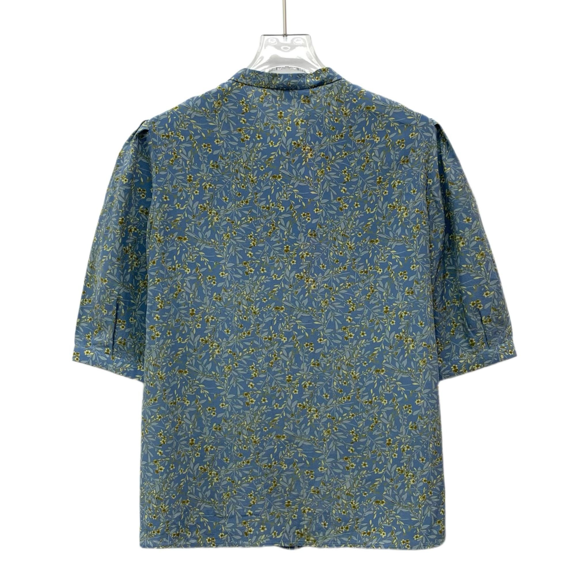 Celine Blue Floral Silk Bow Tie Short-Sleeved Shirt XS