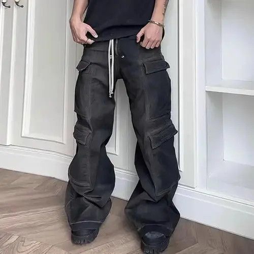Designer × Japanese Brand × Jean Hombre Drawstring Elastic Baggy Cargo Jeans y2k Size US 34 / EU 50 - 2 Thumbnail