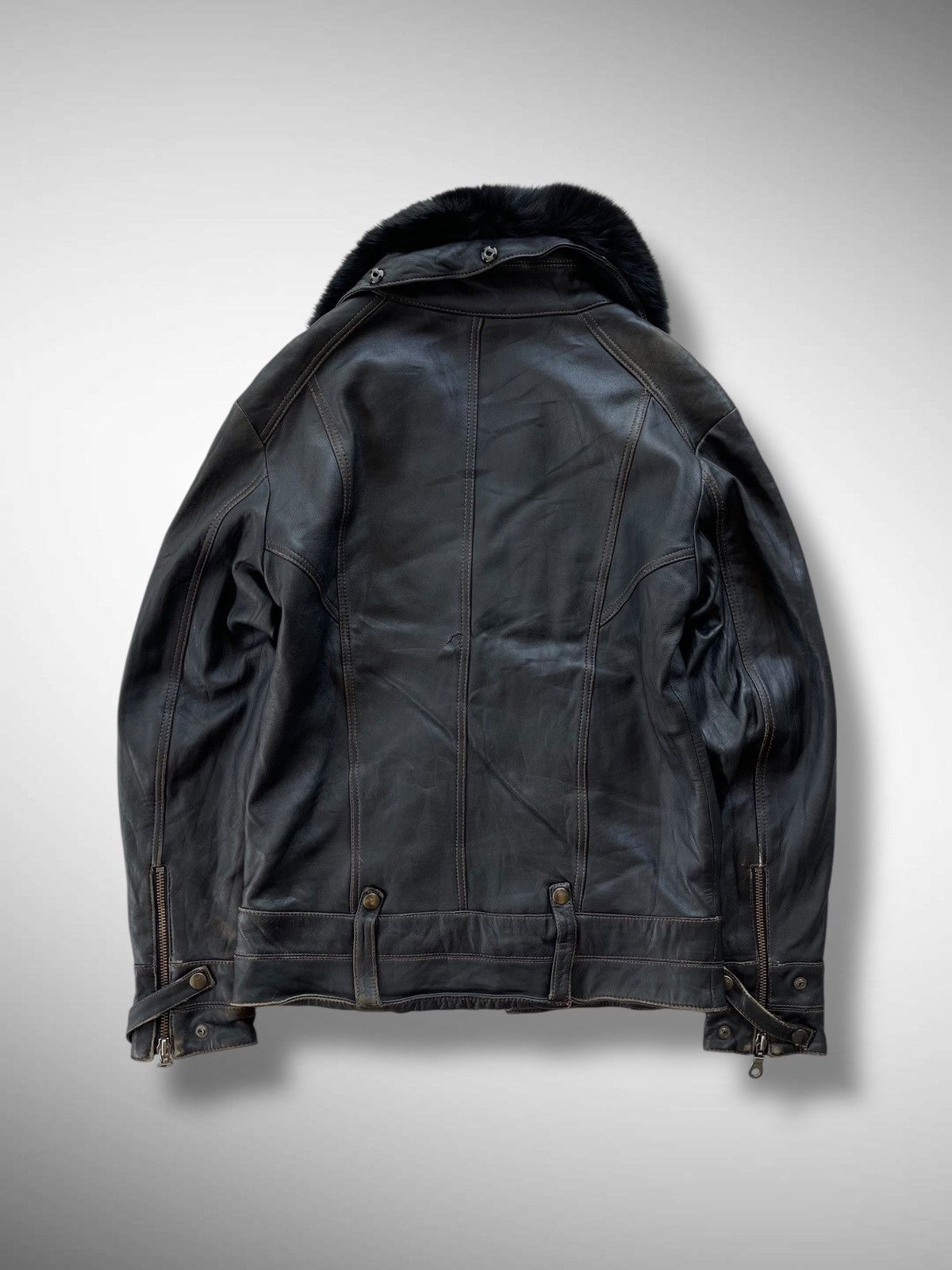 KMRii 🔥VINTAGE 2000'S AIMA FUR COLLARED BLACK BIKER LEATHER JACKET Size US M / EU 48-50 / 2 - 4 Thumbnail
