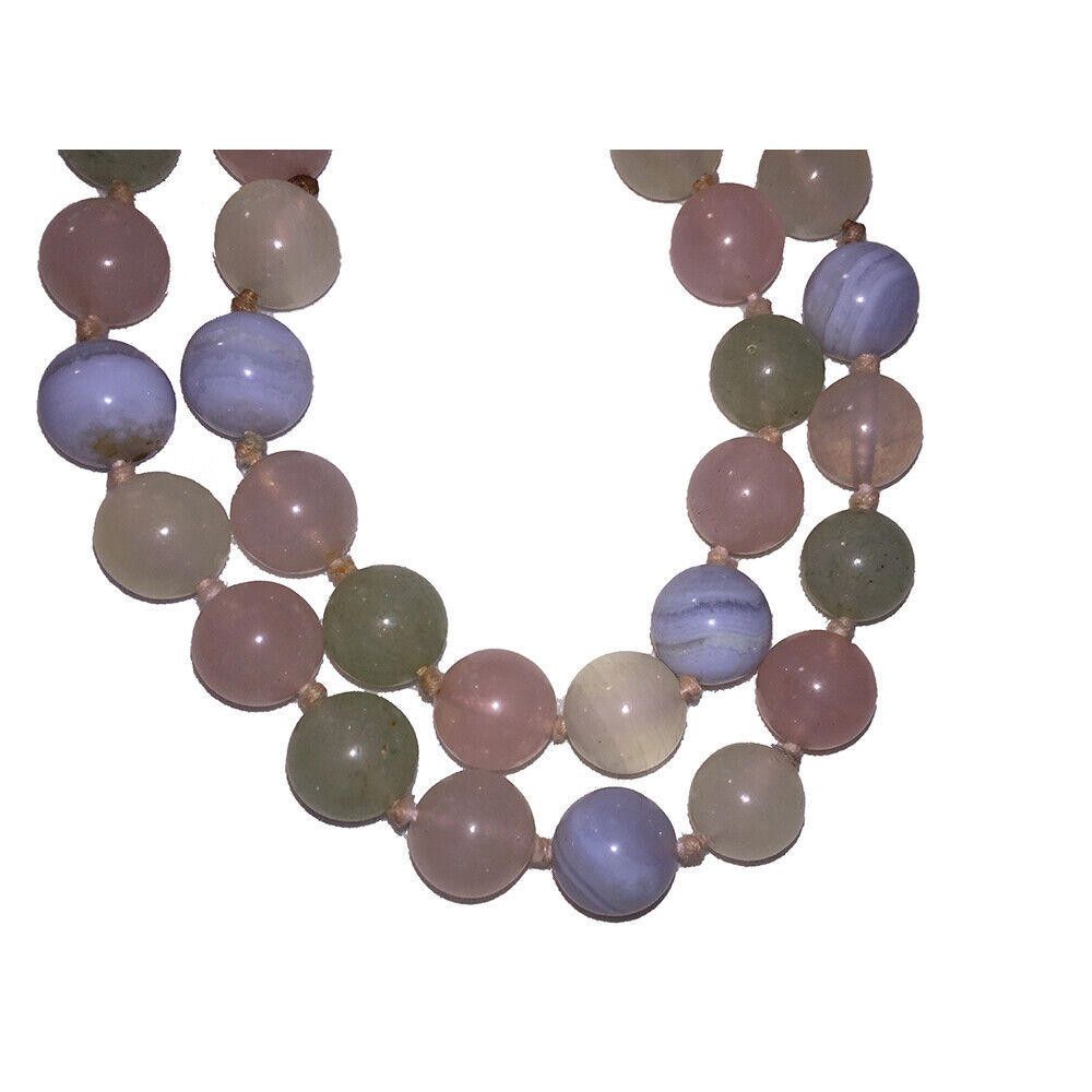 Designer Blue Lace Agate Green Agate and Rose Quartz Bead Necklace Size ONE SIZE - 3 Thumbnail