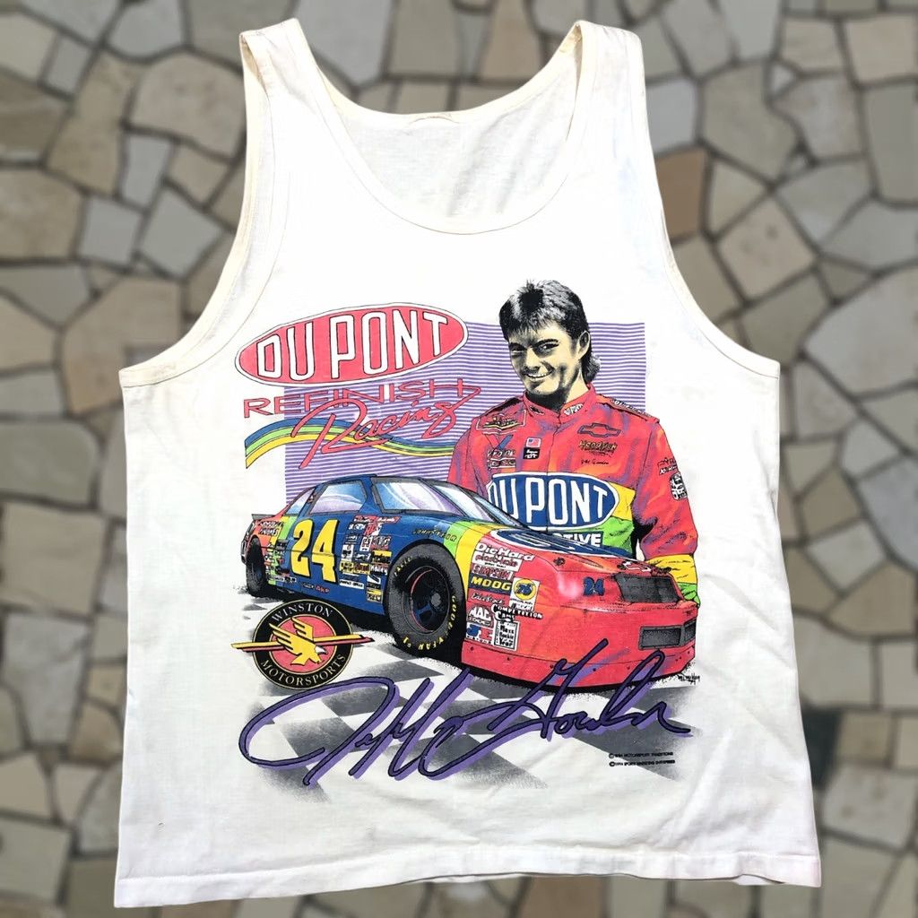 NASCAR VINTAGE Motorsport T-Shirt M White 1990s Jeff Gordon NASCAR Winston Indy Brickyard Racing Shirt Mens Size US M / EU 48-50 / 2 - 1 Thumbnail