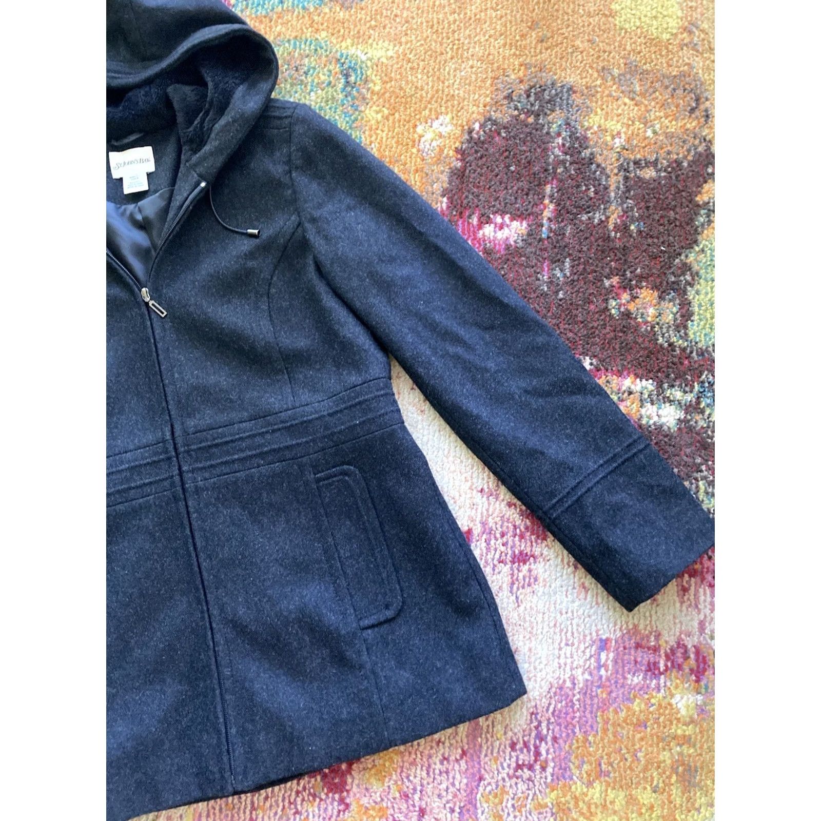 Vintage VINTAGE St. John's Bay Coat Womens Small Wool Hooded Jacket Black Size S / US 4 / IT 40 - 3 Thumbnail