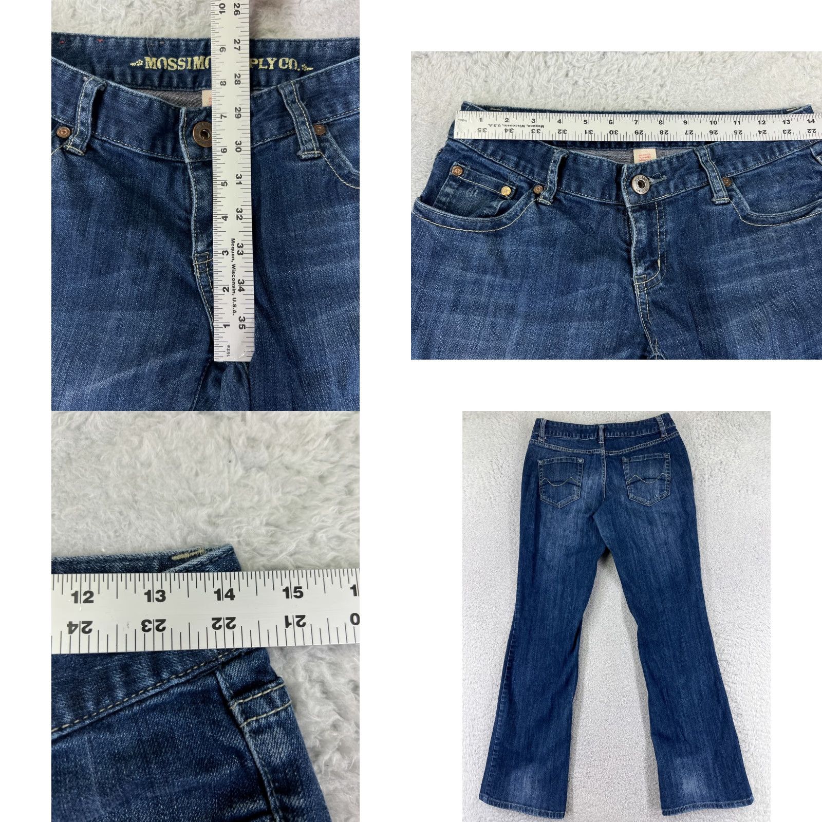 Mossimo Mossimo Jeans Womens 7 Blue Denim Flared Low Rise 26x31 Regular Stretch Distressed 5-Pocket Cotton Medium Wash Belt Zip Vintage: No Ladies Jeans Size 28" / US 6 / IT 42 - 8 Thumbnail