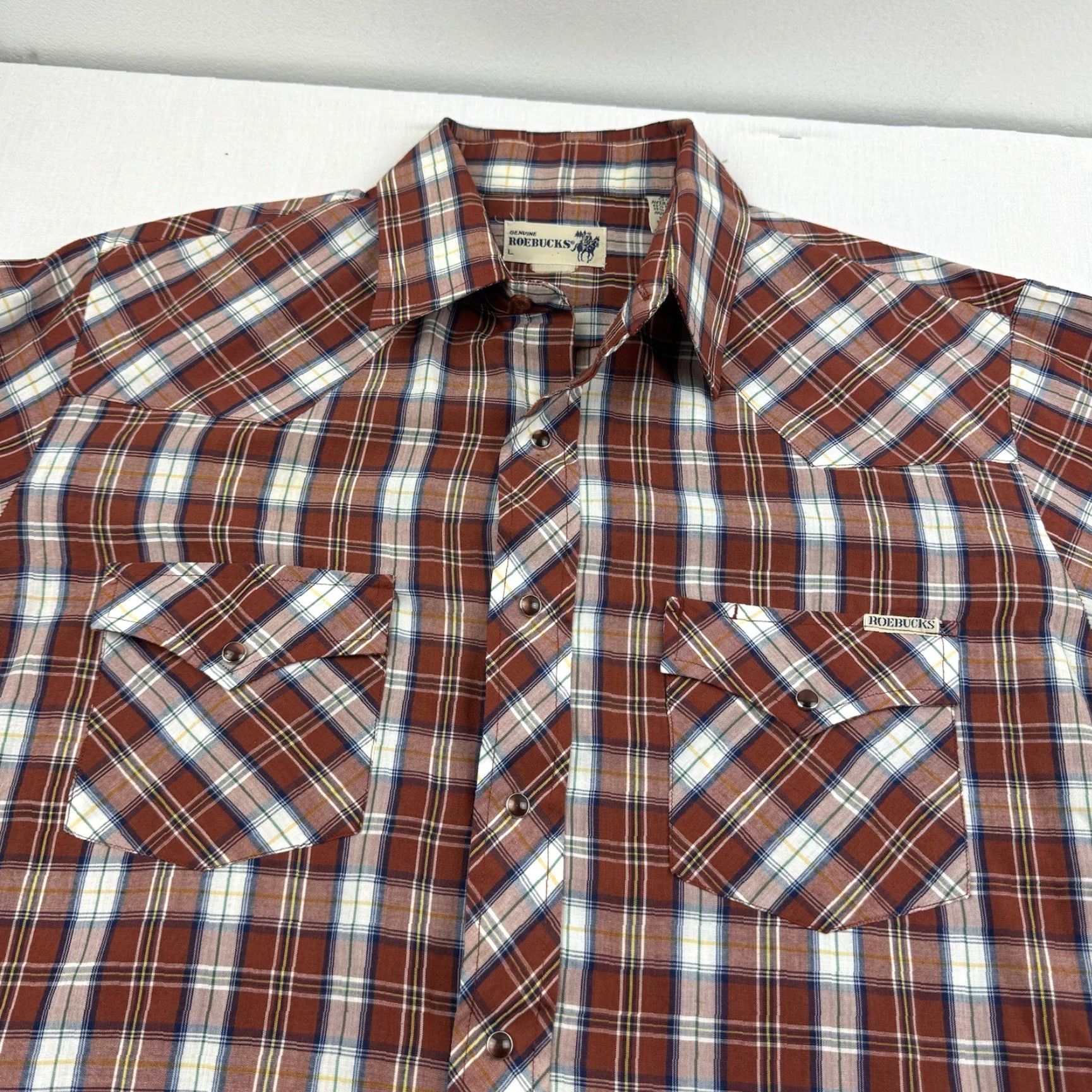 Vintage VINTAGE Roebuck & Co. Western Shirt Men L Red Plaid Pearl Snap 80s 90s Cowboy USA Size US L / EU 52-54 / 3 - 2 Thumbnail