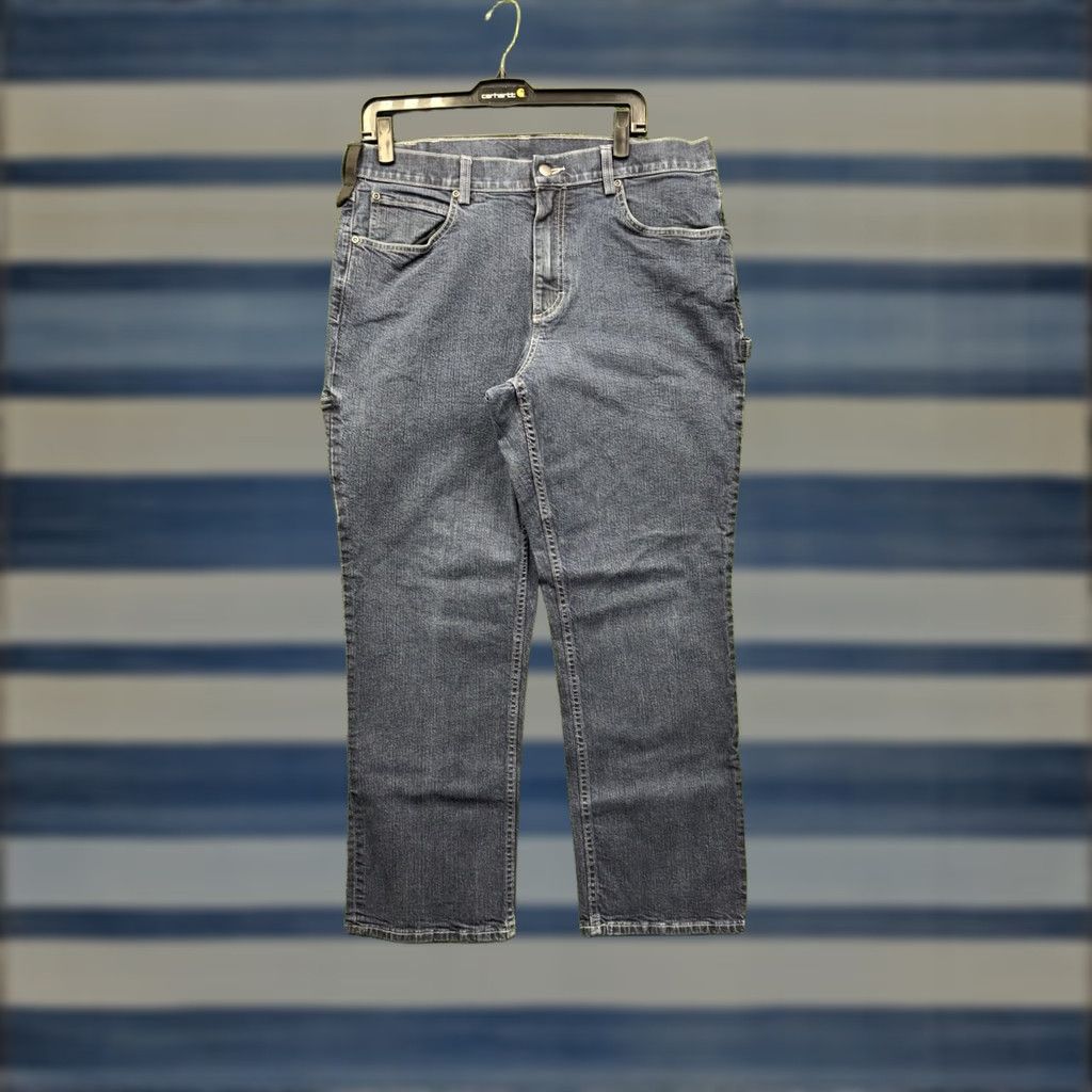 Denime Duluth Jeans Mens 38X30 Blue Dark Wash Denim Standard Fit Work 5-Pocket Straight Mid 10-12in Inseam 30in Cotton Denim Logo Vintage: No Size US 38 / EU 54 - 1 Thumbnail