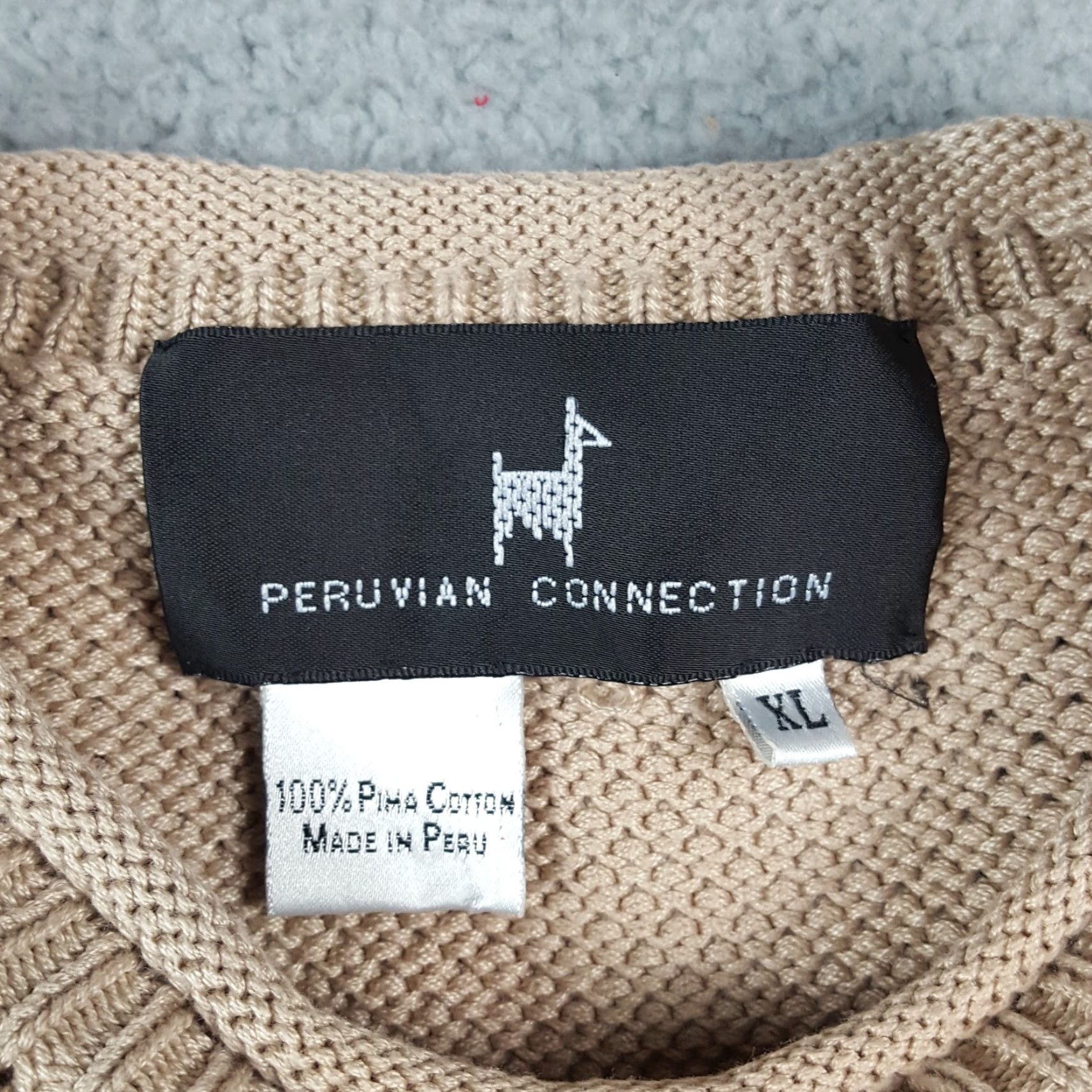 Vintage VINTAGE Peruvian Connection Pima Cotton Knit Pullover Sweater XL Beige Casual Mens Size US XL / EU 56 / 4 - 6 Thumbnail