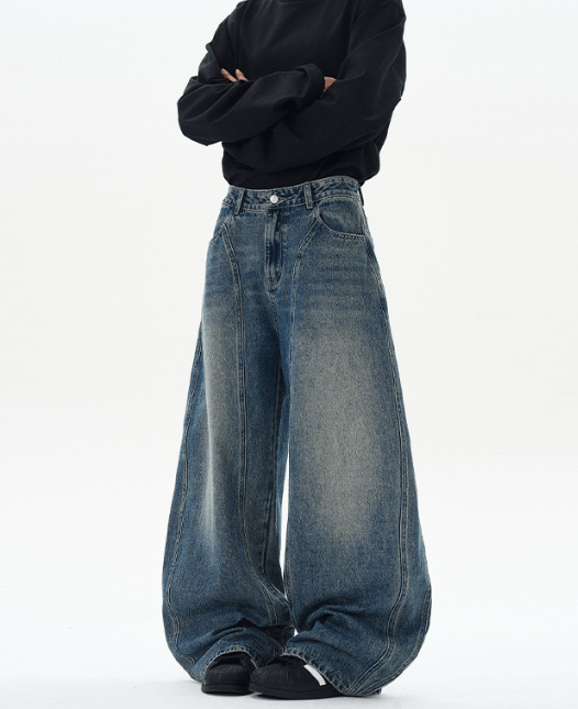 Japanese Brand × Jean American street washed distressed wide-leg scimitar jeans Size US 34 / EU 50 - 2 Thumbnail