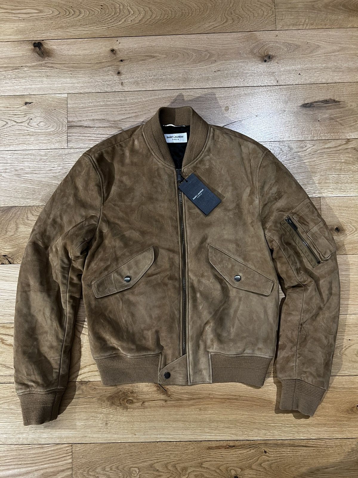 image of Leather Jacket x Saint Laurent Paris Saint Laurent - Suede Bomber Jacket in Brown (Size Small)