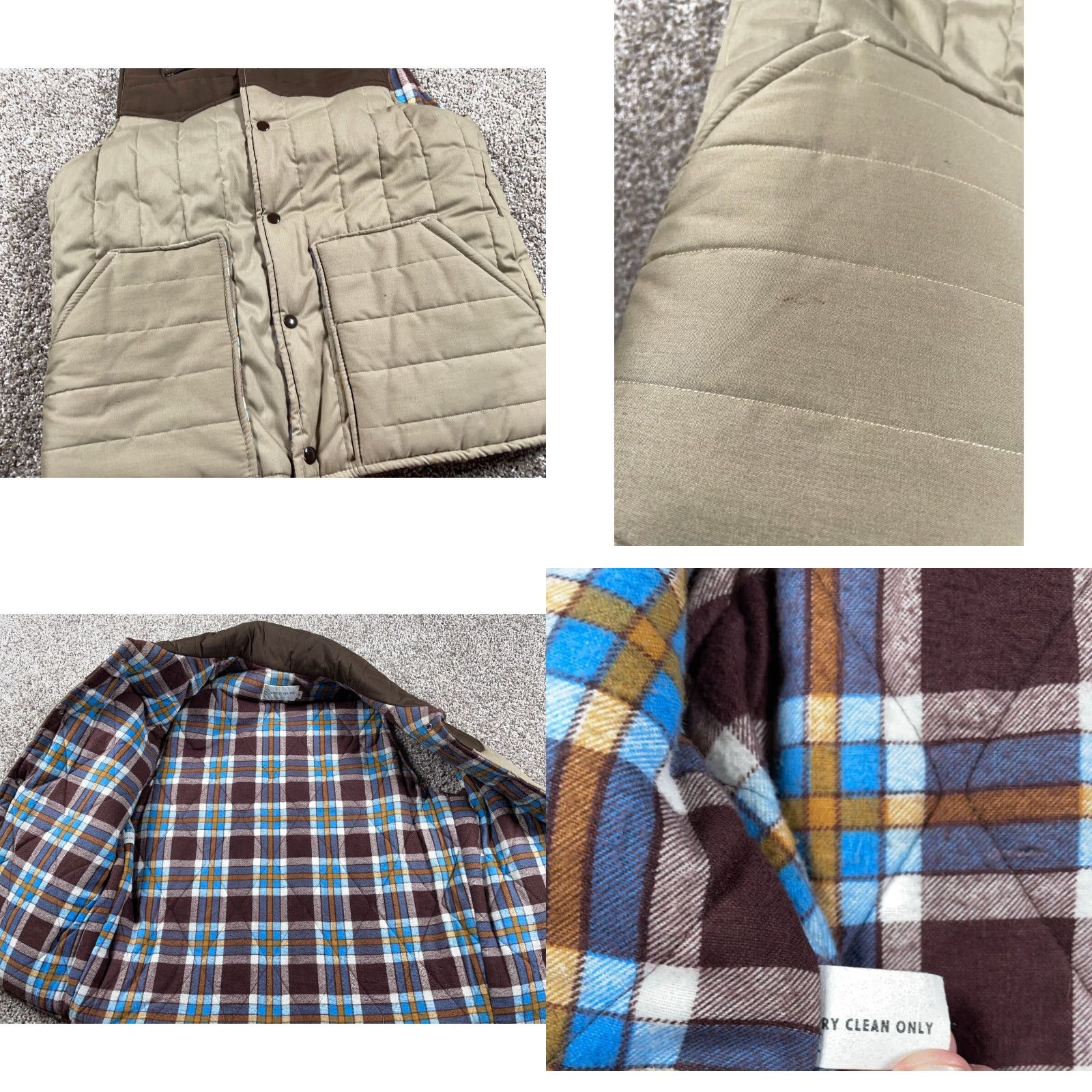 Vintage Vintage 80s Western Puffer Vest Shirt Mens Medium Beige Brown Flannel Lined USA Made Tag Size US M / EU 48-50 / 2 - 8 Thumbnail