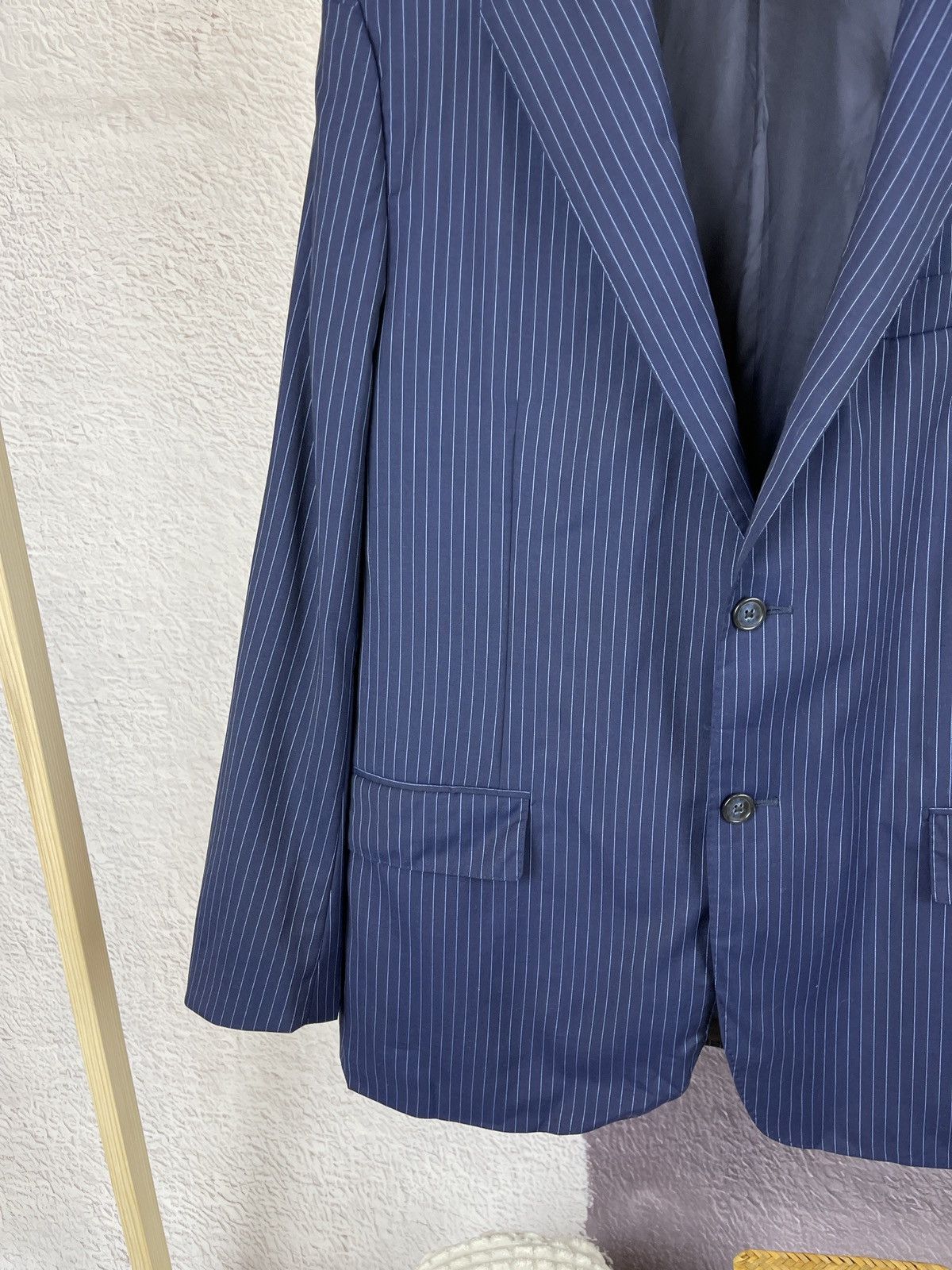 Corneliani blue striped wool mohair 2 button blazer