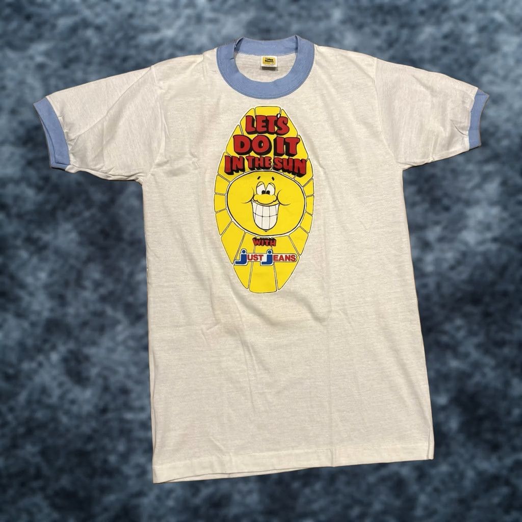 Vintage VINTAGE Just Jeans T-Shirt Shirt M White 80s Beach Denim Promo Retro Mens Short Sleeve Crew Neck Funny 80s Theme Size US M / EU 48-50 / 2 - 1 Thumbnail