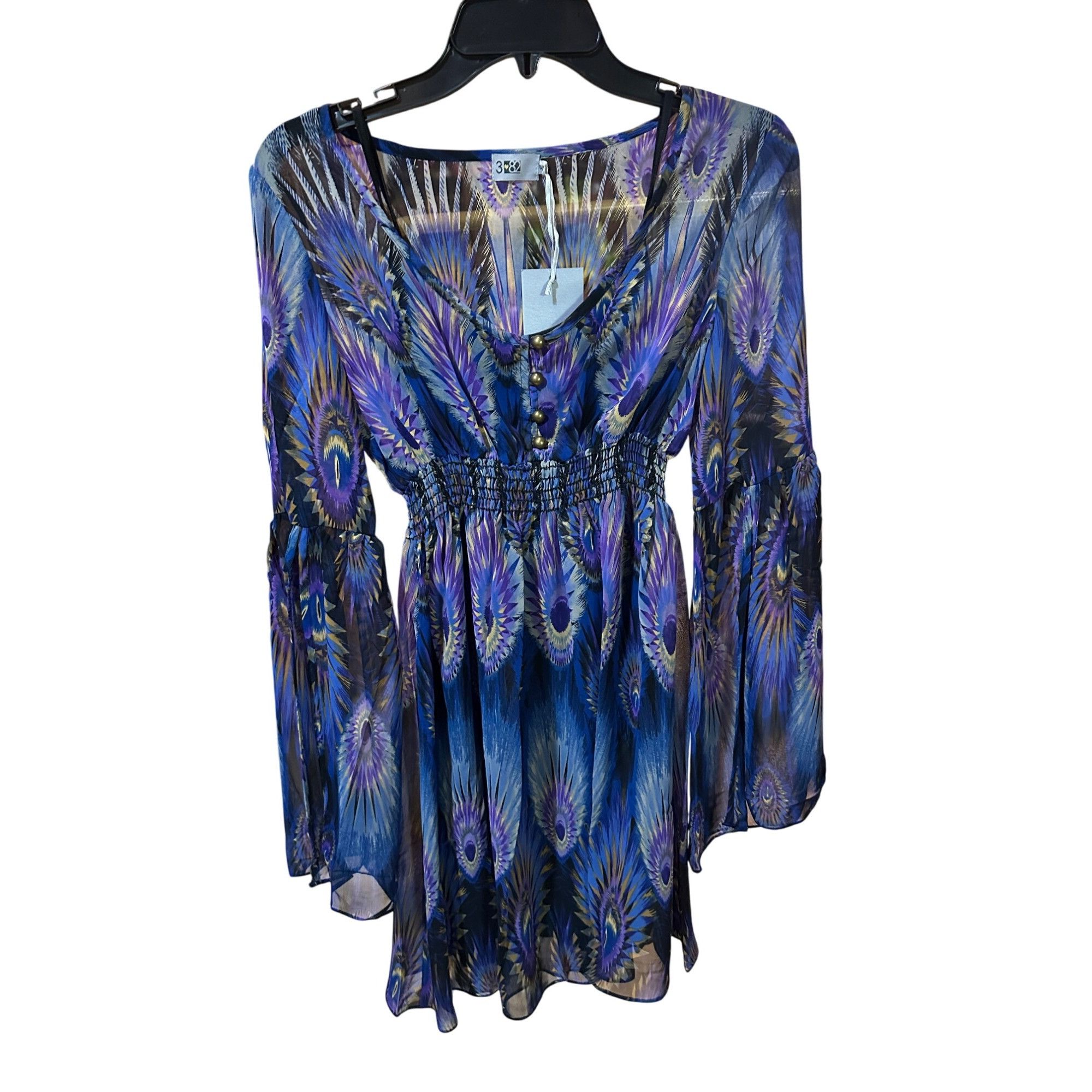 Designer Three Eighty Two Bohemian Peacock Feather Size S Sheer Dress Size S / US 4 / IT 40 - 2 Thumbnail