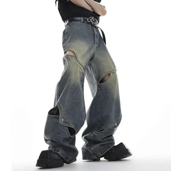 Japanese Brand High Street Patchwork Loose Hollow Out Denim Pant Size US 31 - 3 Thumbnail