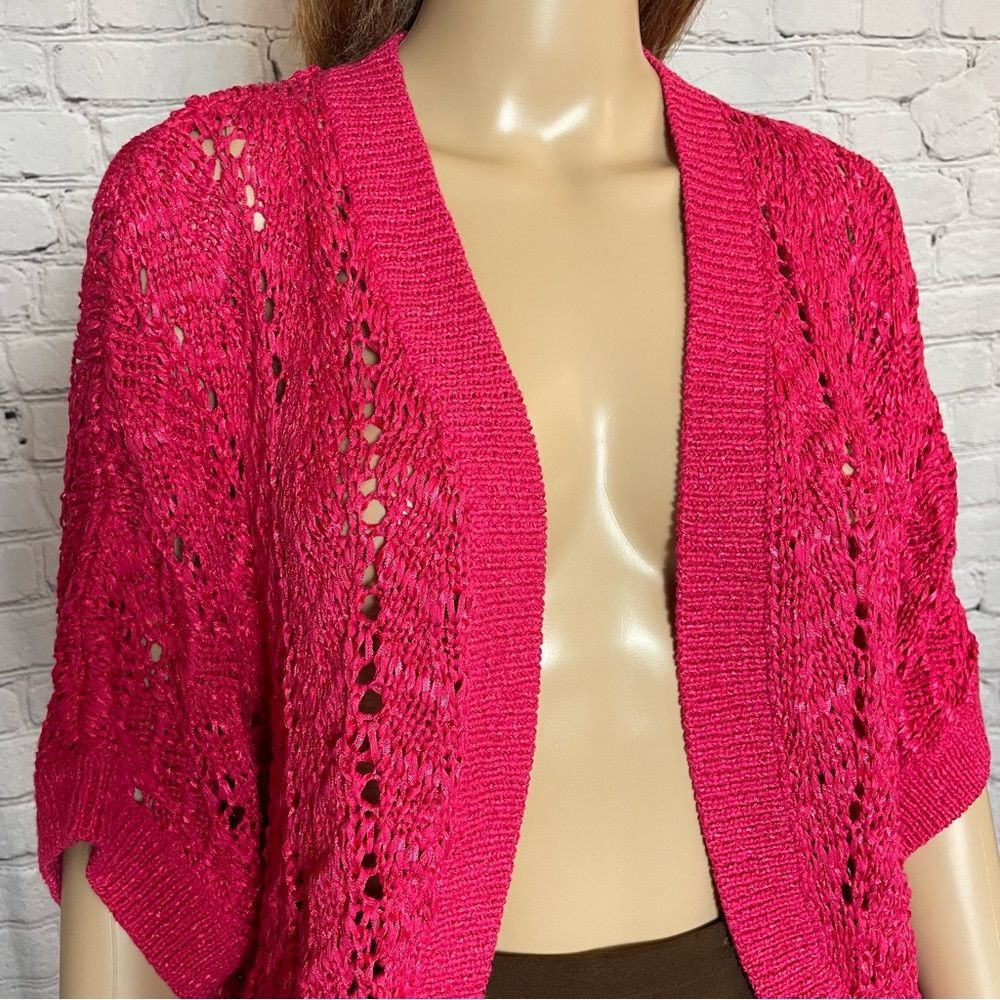 Chicos NWT New Chico's Pink Cotton Blend Knit Shrug Cardigan Size Size XXL / US 16-18 / IT 52-54 - 3 Thumbnail