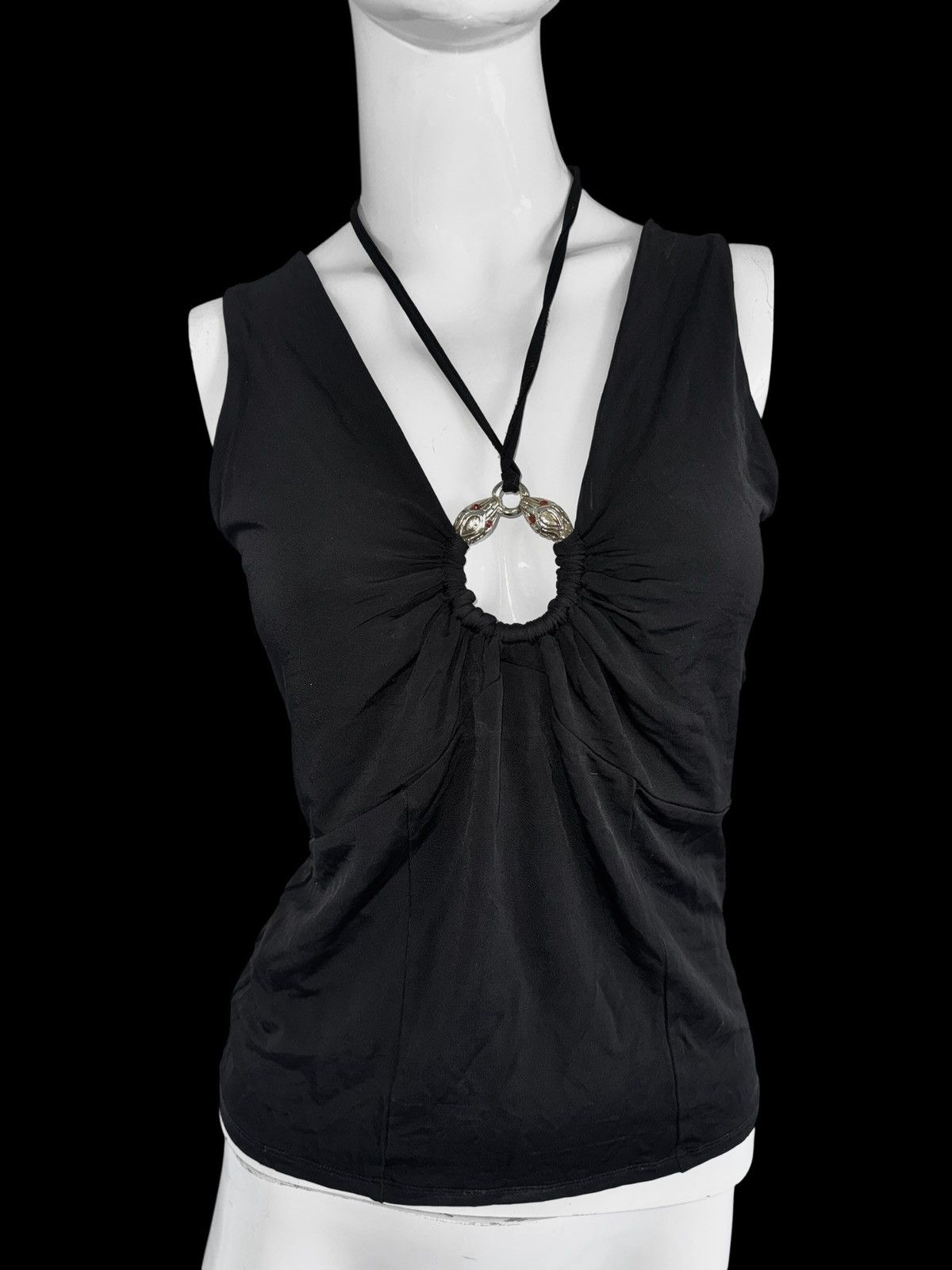 Roberto Cavalli Black Halter Top With Gold Hardware