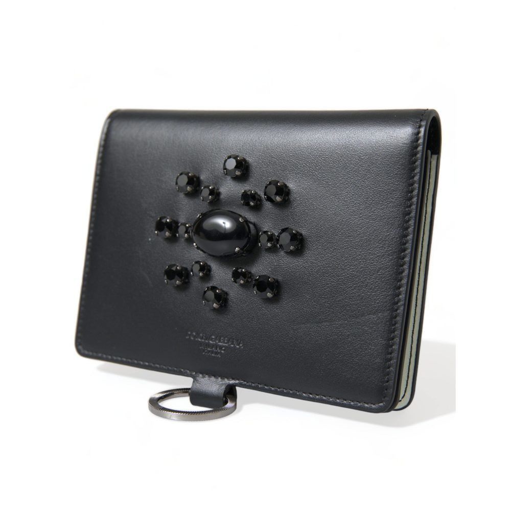 Dolce & Gabbana Dolce & Gabbana Black Leather Crystal Embellished Card Holde Size ONE SIZE - 3 Thumbnail