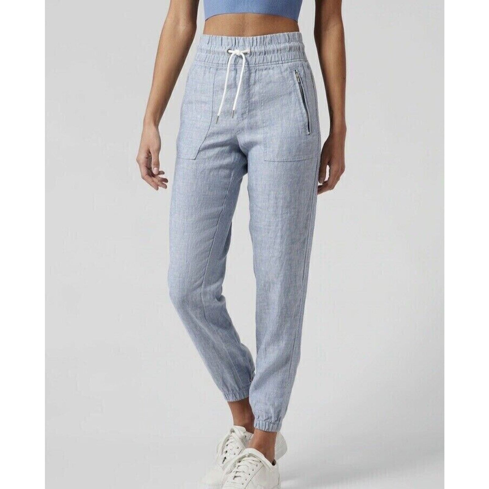 Athleta Athleta Chambray Cabo Linen Jogger Tie Waist Front Zip 4 Size 27" / US 4 / IT 40 - 15 Thumbnail