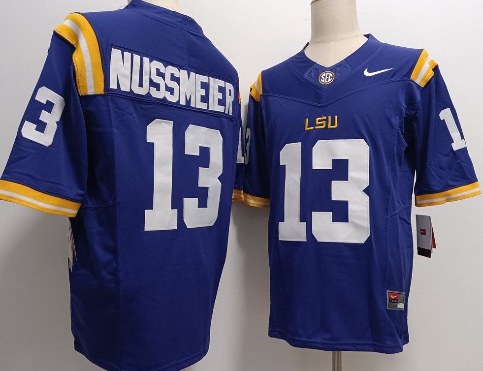 Men's NCAA LSU Tigers 13 Garrett Nussmeier Purple Jerseys