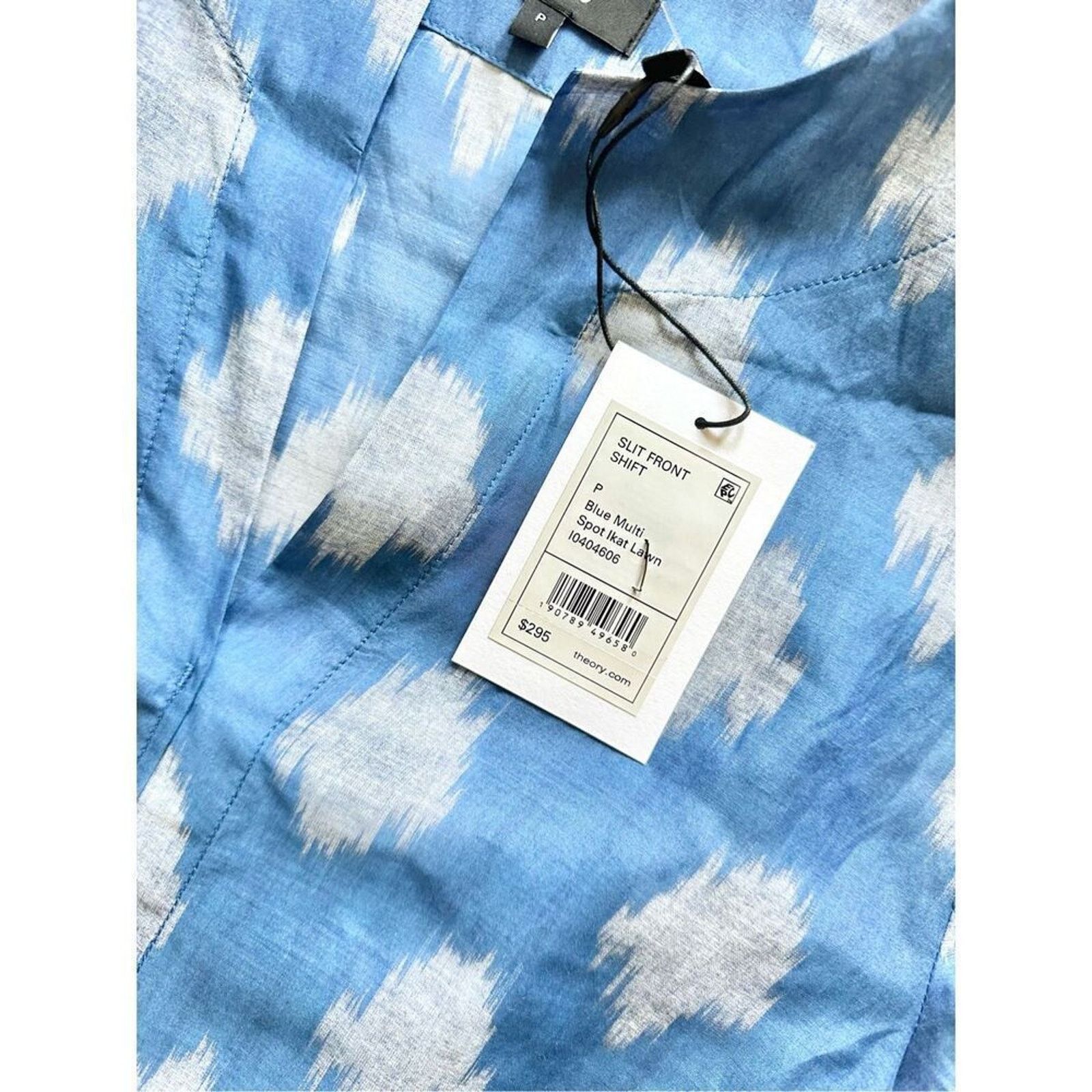 Theory Theory Slit Front Sheer Tunic Dress Blue Gray Ikat Pattern Size XS / US 0-2 / IT 36-38 - 7 Thumbnail