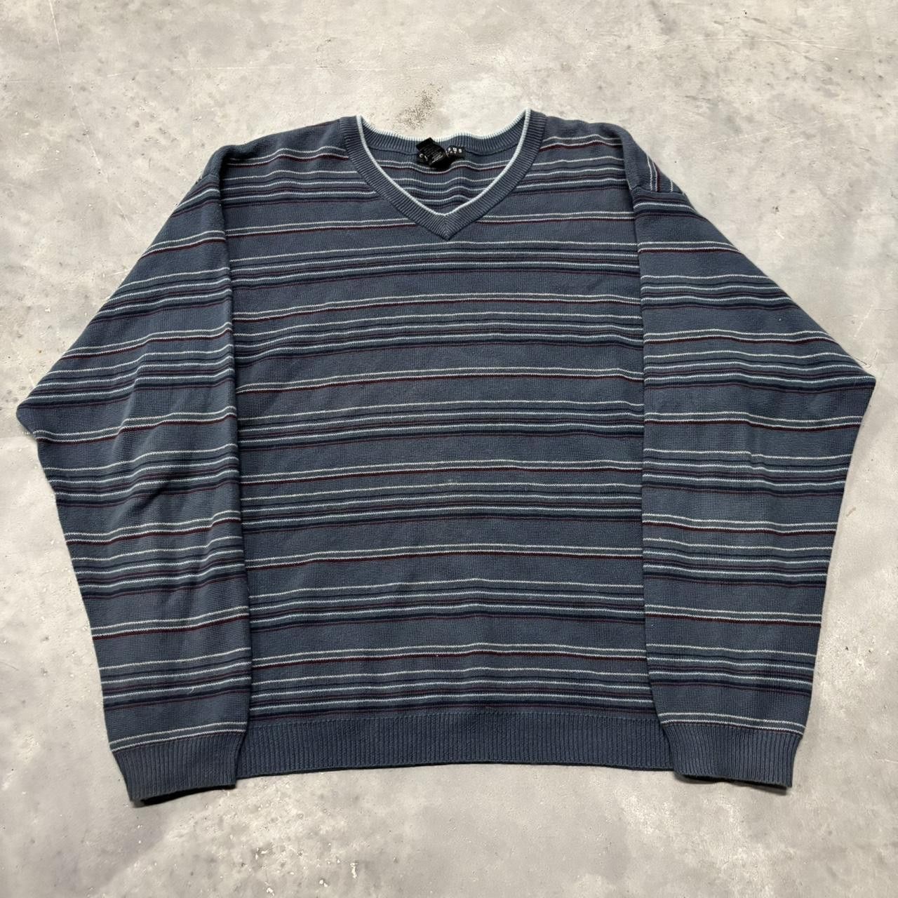 Japanese Brand × Vintage Crazy Vintage Y2K/2000s Grunge Blue Striped Skater Sweater! Size US L / EU 52-54 / 3 - 1 Thumbnail