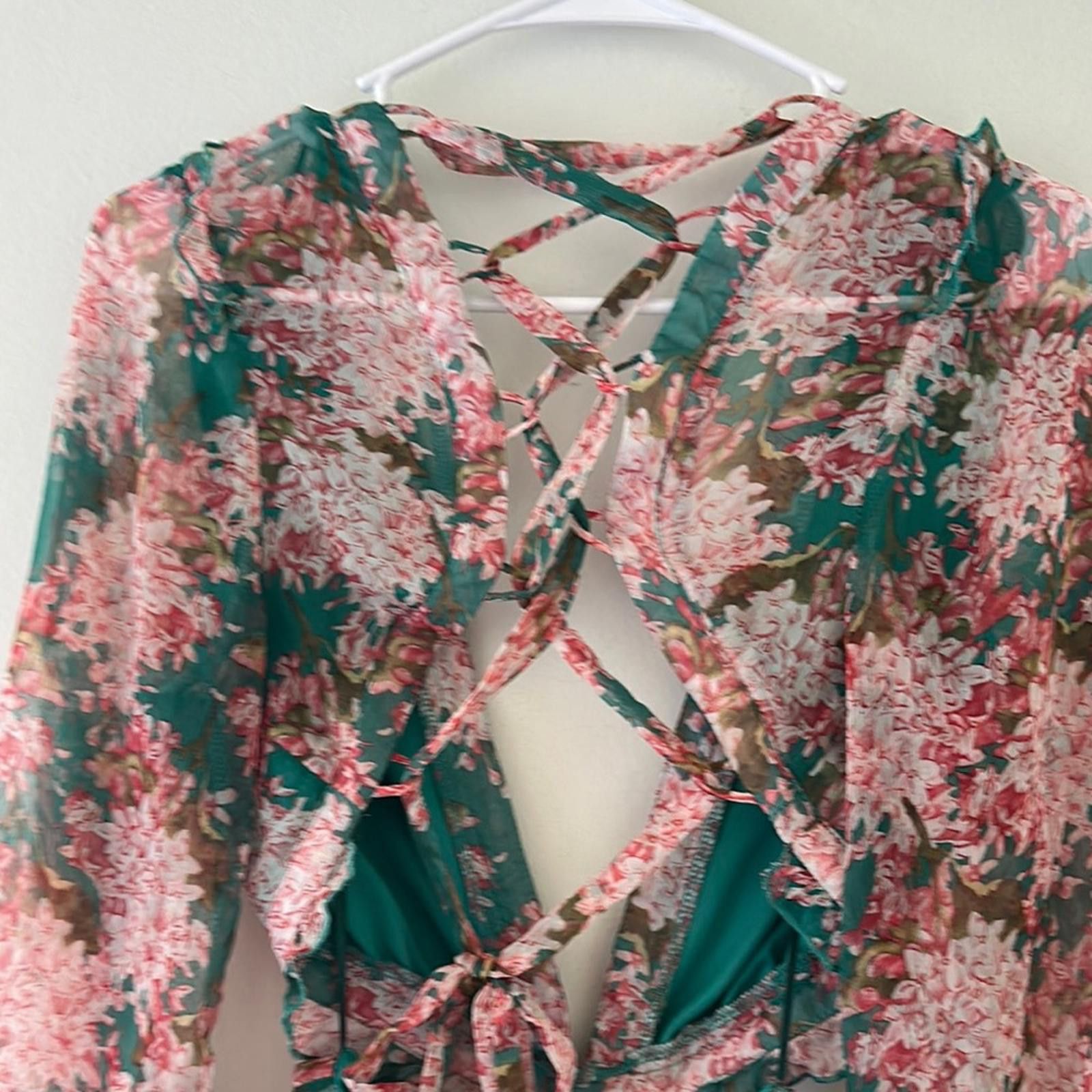 Designer Luxxel Pink and Green Cris Cross Dress Size L / US 10 / IT 46 - 6 Thumbnail