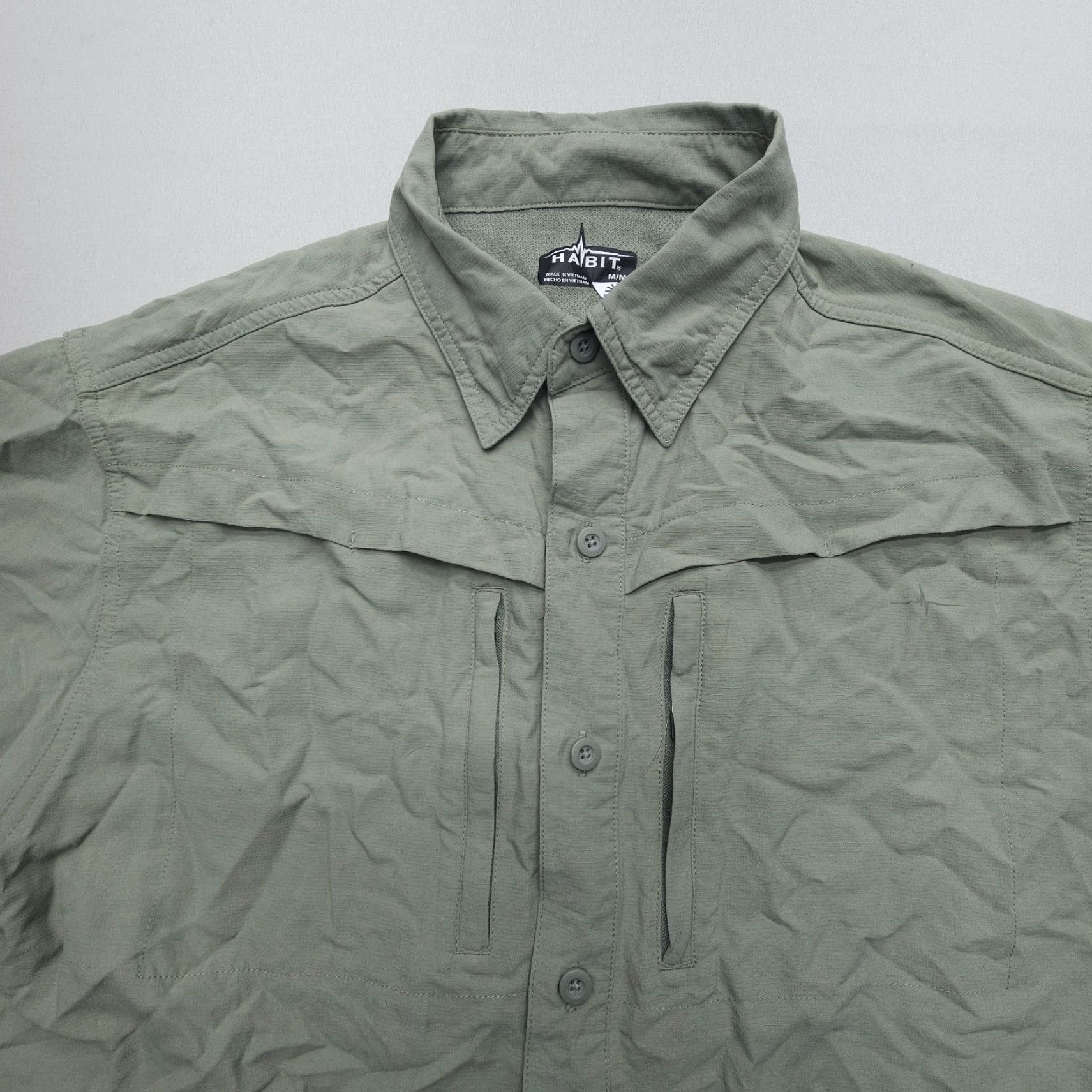 Habitat Habit Men’s Short Sleeve Shirt M Medium Green Nylon Microfiber UPF30 Outdoor Hiking Fishing Logo Button-Collar Size US M / EU 48-50 / 2 - 3 Thumbnail