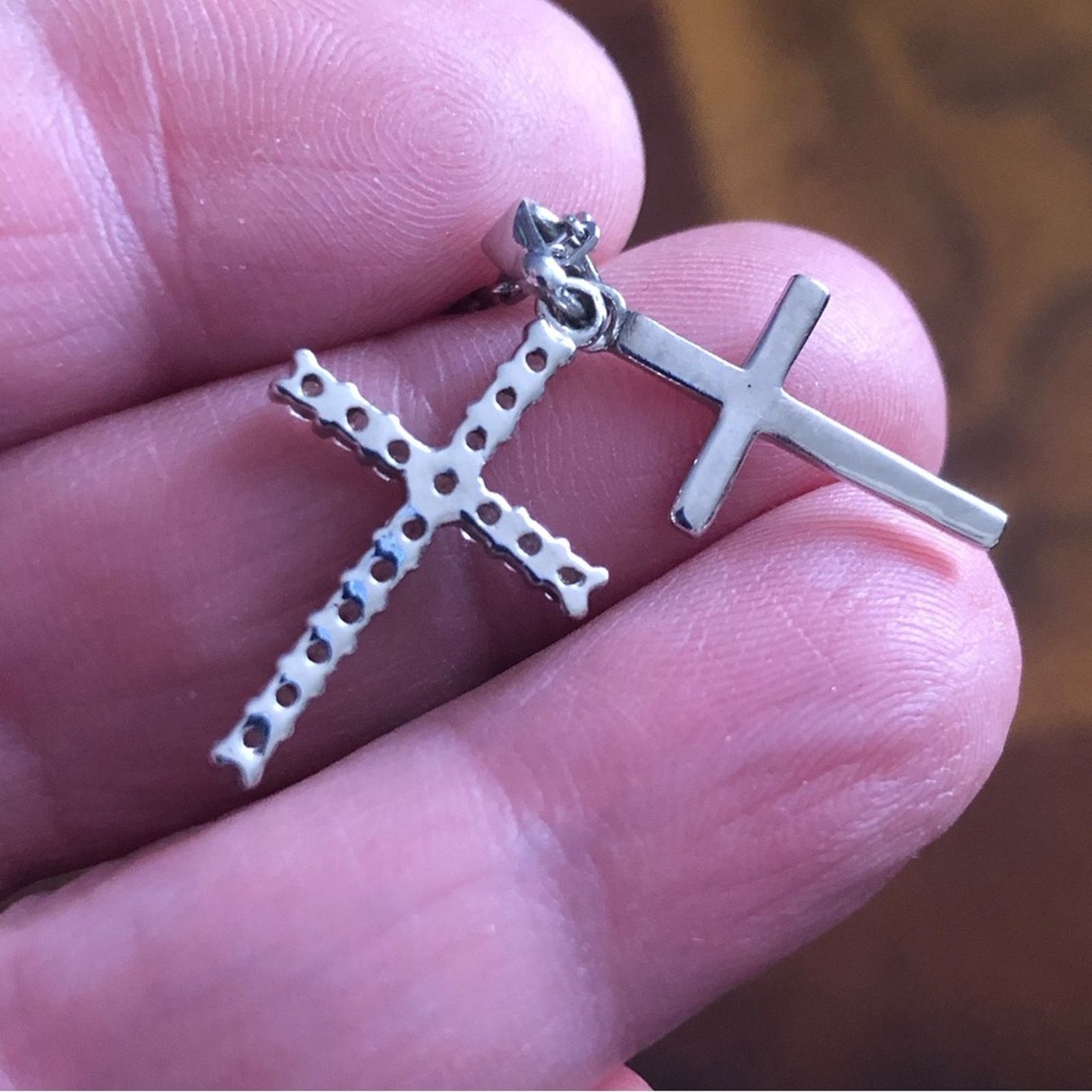 Handmade Double cross stainless steel clear cubic zirconia necklace Size ONE SIZE - 5 Thumbnail